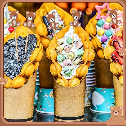 Miniatura 7 de Tioncy 100 palillos de cóctel de oso de 4.7 pulgadas para aperitivos, brochetas decorativas de bambú para decoración de osos, palillos de comida de