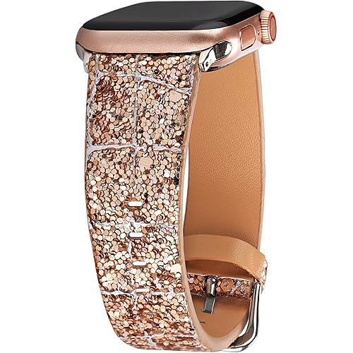 Greaciary Glitter Bling Band Compatible for iWatch Band 38mm 40mm,Leather Luxury Shiny Sparkle Strap Wristbands Women Replacement for iWatch Series 5/4/3/2/1