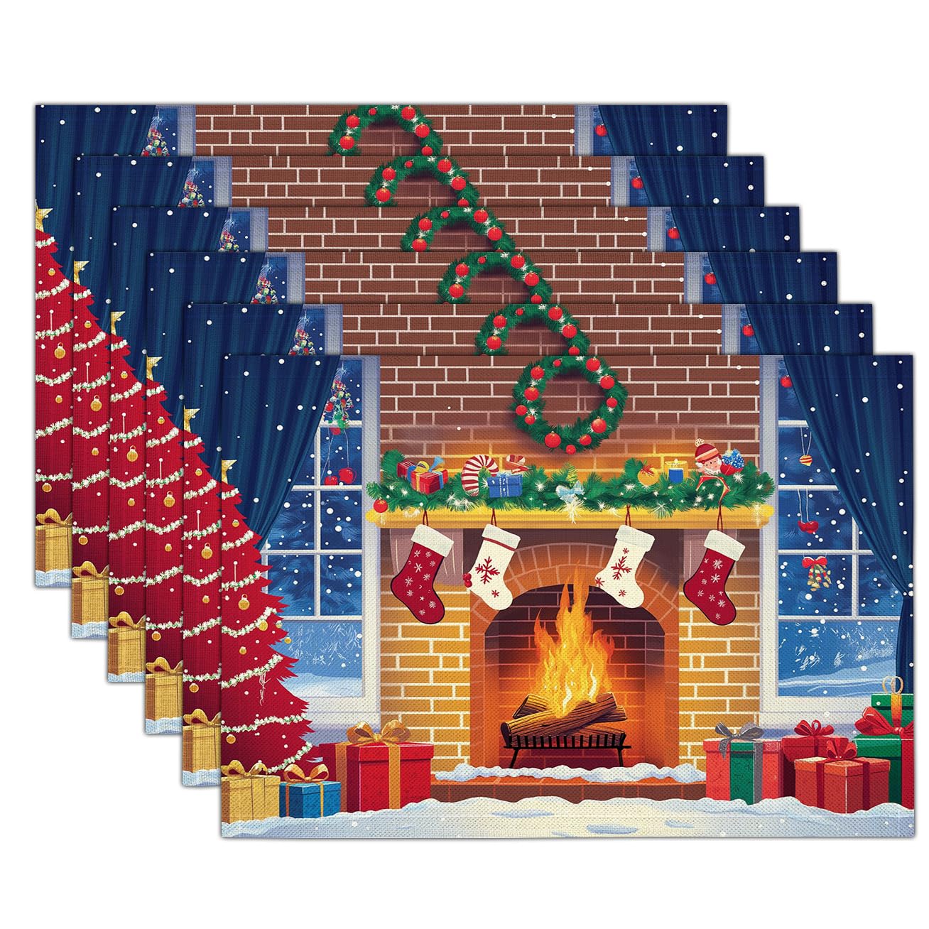 Sets de table de Noël lavables rouge 30x45cm | Décoration table de fête