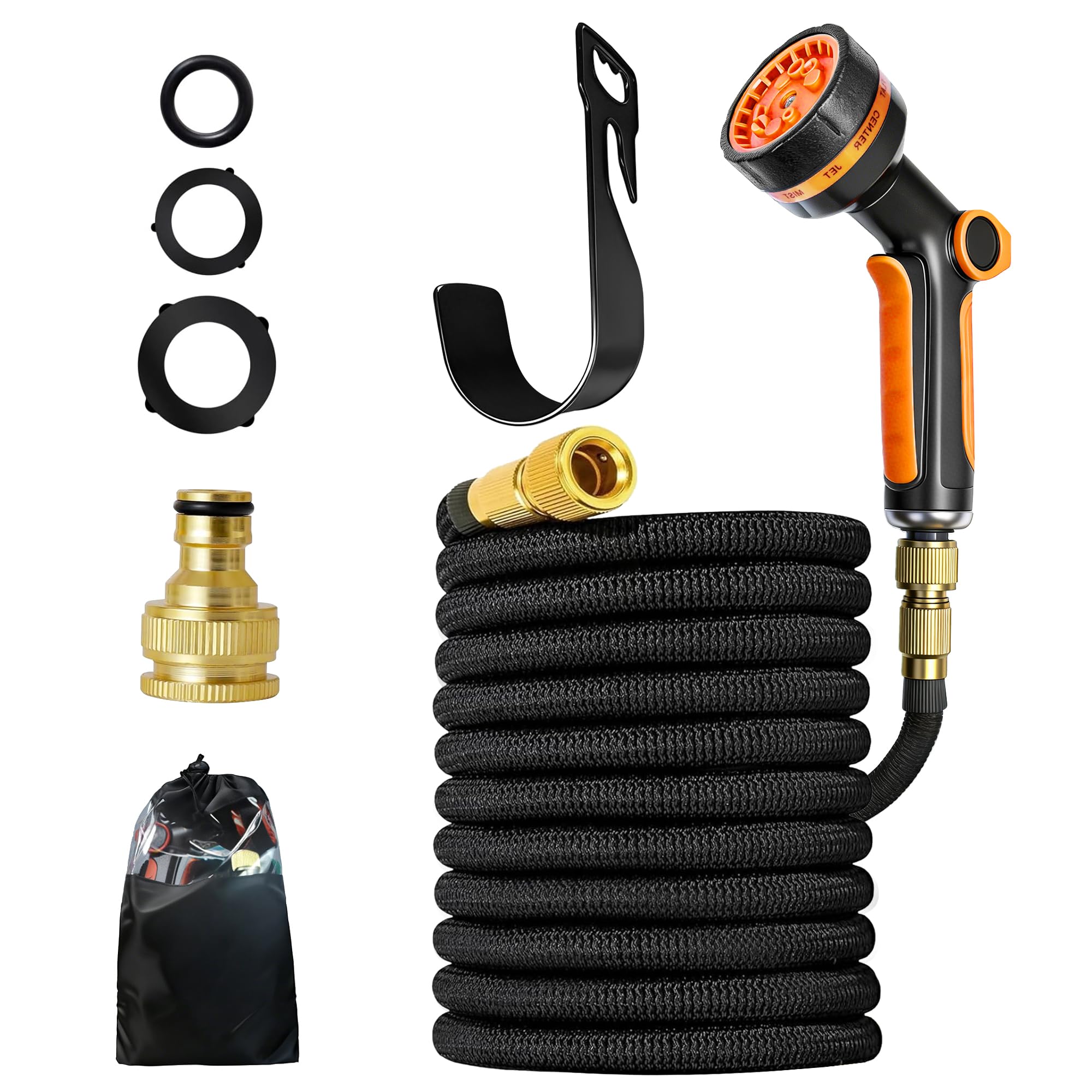 Expandable Garden Hose Pipe 30m/100ft, Flexible Expanding Magic Hose No-Kink with 3/4", 1/2" Fittings, 10-Function Hose Pipe Spray Gun for Gardening and Car Washing，Perfect for Fathers Day