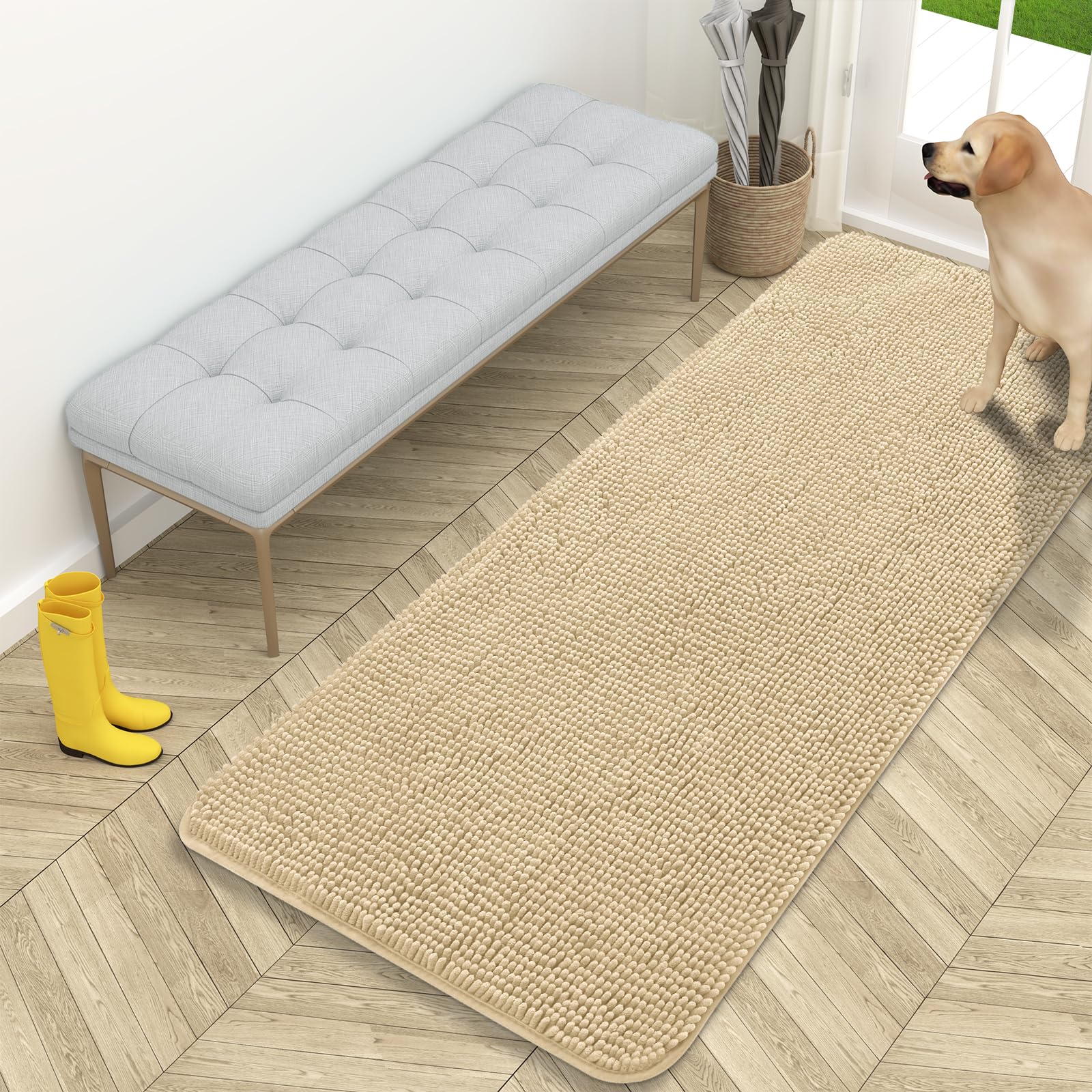 OLANLY Dog Door Mat for Muddy Paws 59x24, Super Absorbent Chenille Mud Mat