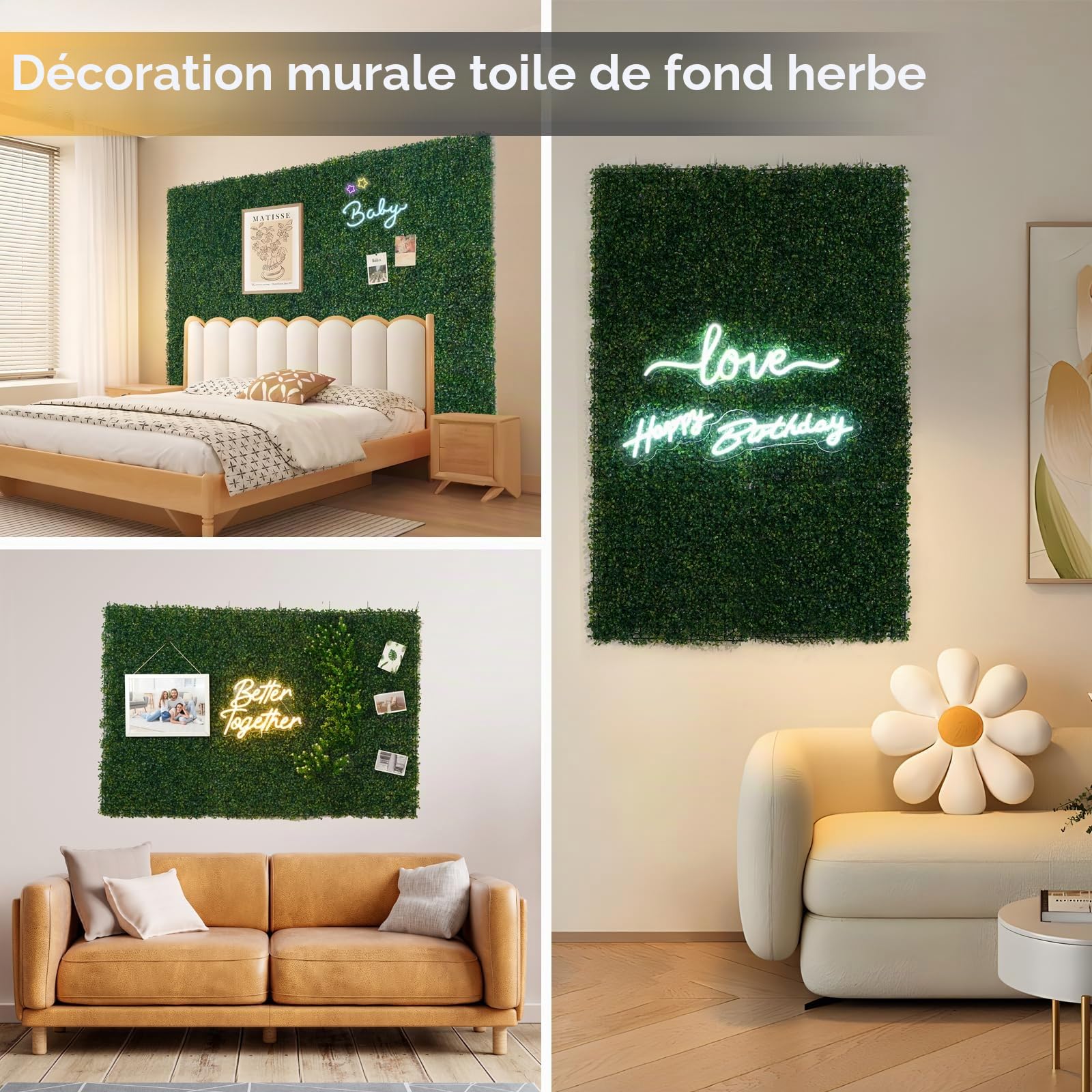 LUWENER Lot de 4 Panneaux Muraux en Buis Artificiel 1m x 1m, Feuilles Artificielles pour Clôture, Brise-vue (4, Feuilles Vertes de Milan)