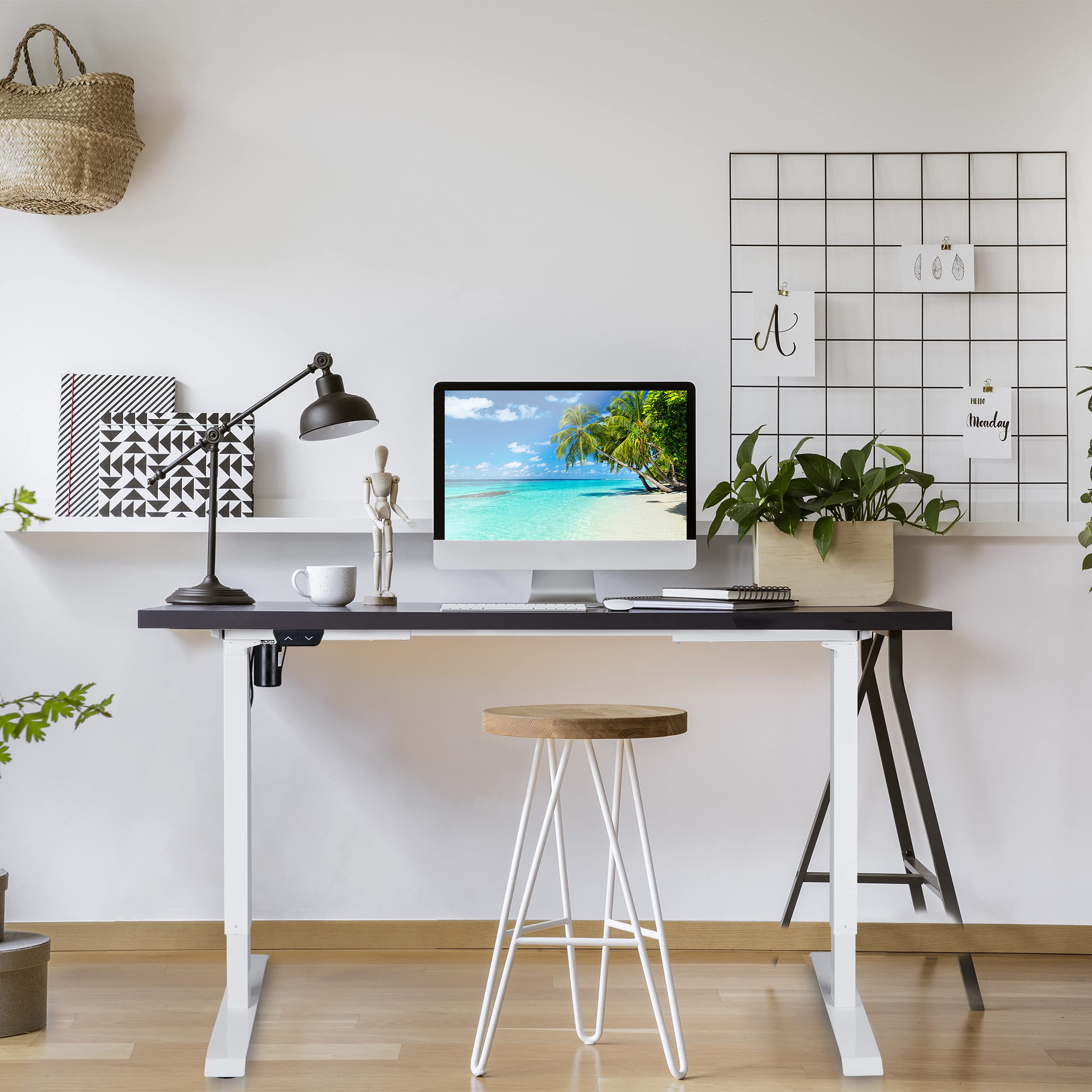 Relaxdays Patas de Mesa Altura Regulable, Eléctricas, Extensibles, 71-121 cm, Marco Escritorio, Acero, Blanco