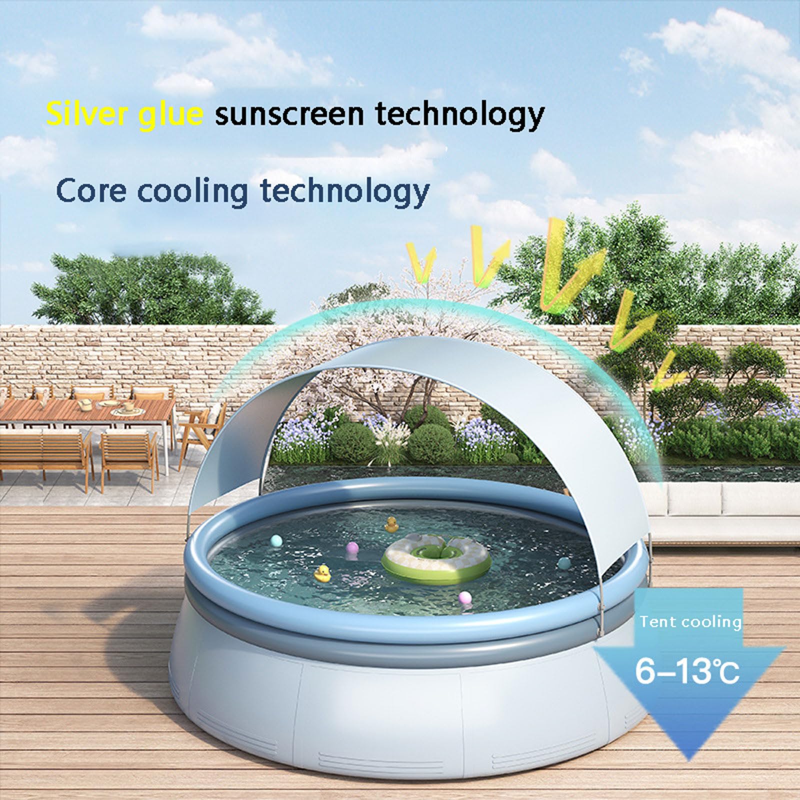 Piscina familiare per Bambini e Adulti 244*143cm,Piscina gonfiabile pieghevole automatica,Piscina Fuori Terra di Grandi Dimensioni Con parasole rimovibile e protezione UV,per Esterno da Giardino