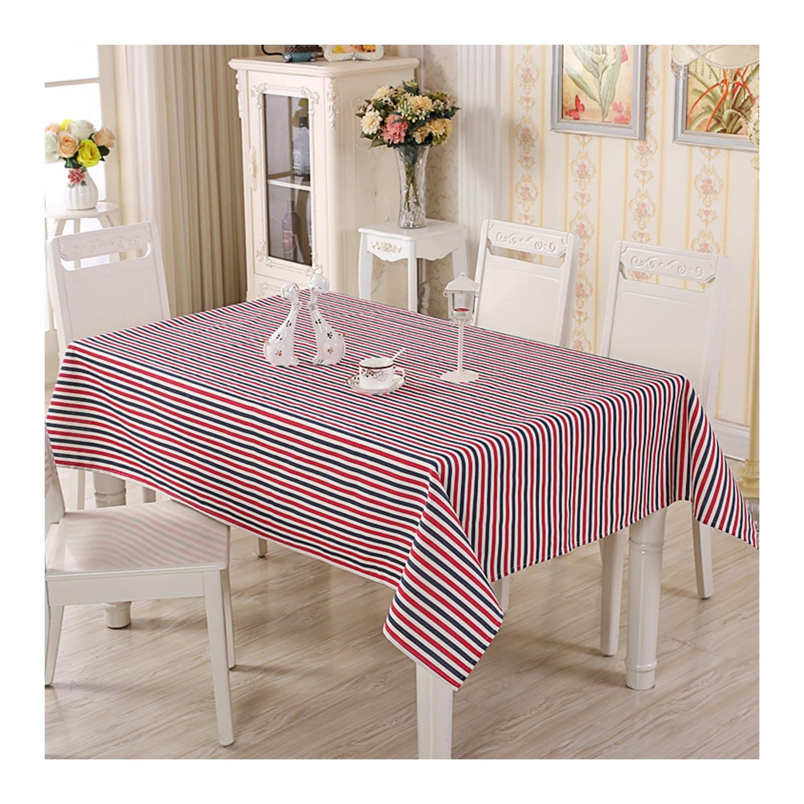 Nappe anti tache imperméable en coton rayé pour table rectangle