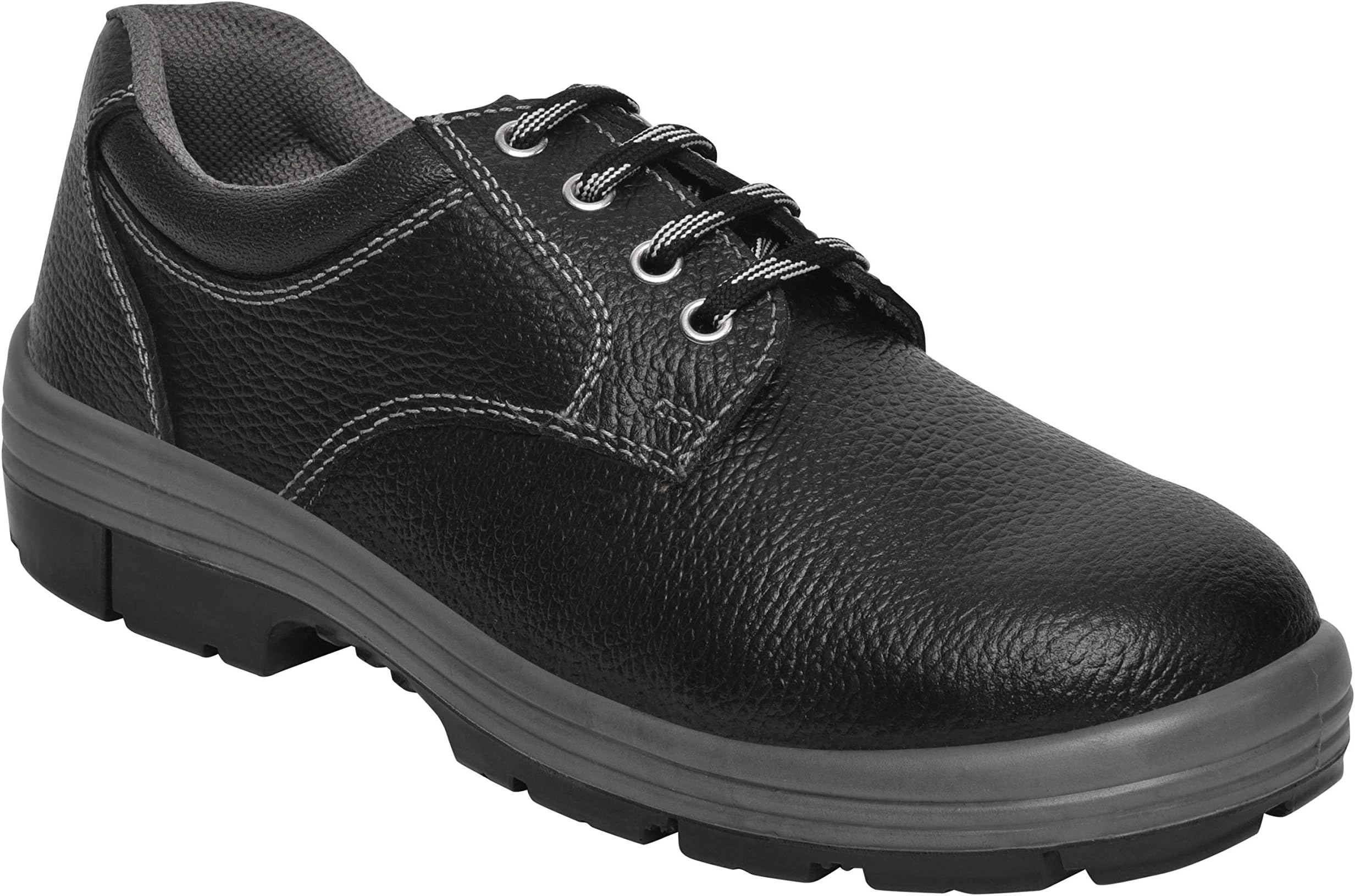 Allen Cooper Double DutyDouble Duty DD-7079 Safety Shoe, Classic Design, 200J Steel Toe Cap, Barton Print Leather, Directly Injected Double Density PU Sole, Black, Size 09 IND/UK