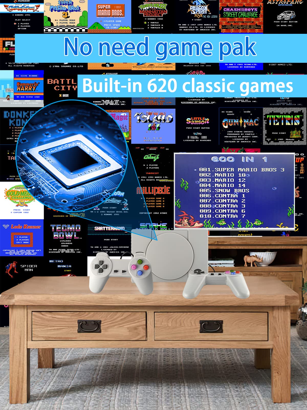 Fadist Retro Game Console,Built in 600 Games，Classic Video Game Console，with 2 Classic Controllers,AV Output Plug and Play Games Console ，Ideal Gift for Kids, Adult, Friend, Lover