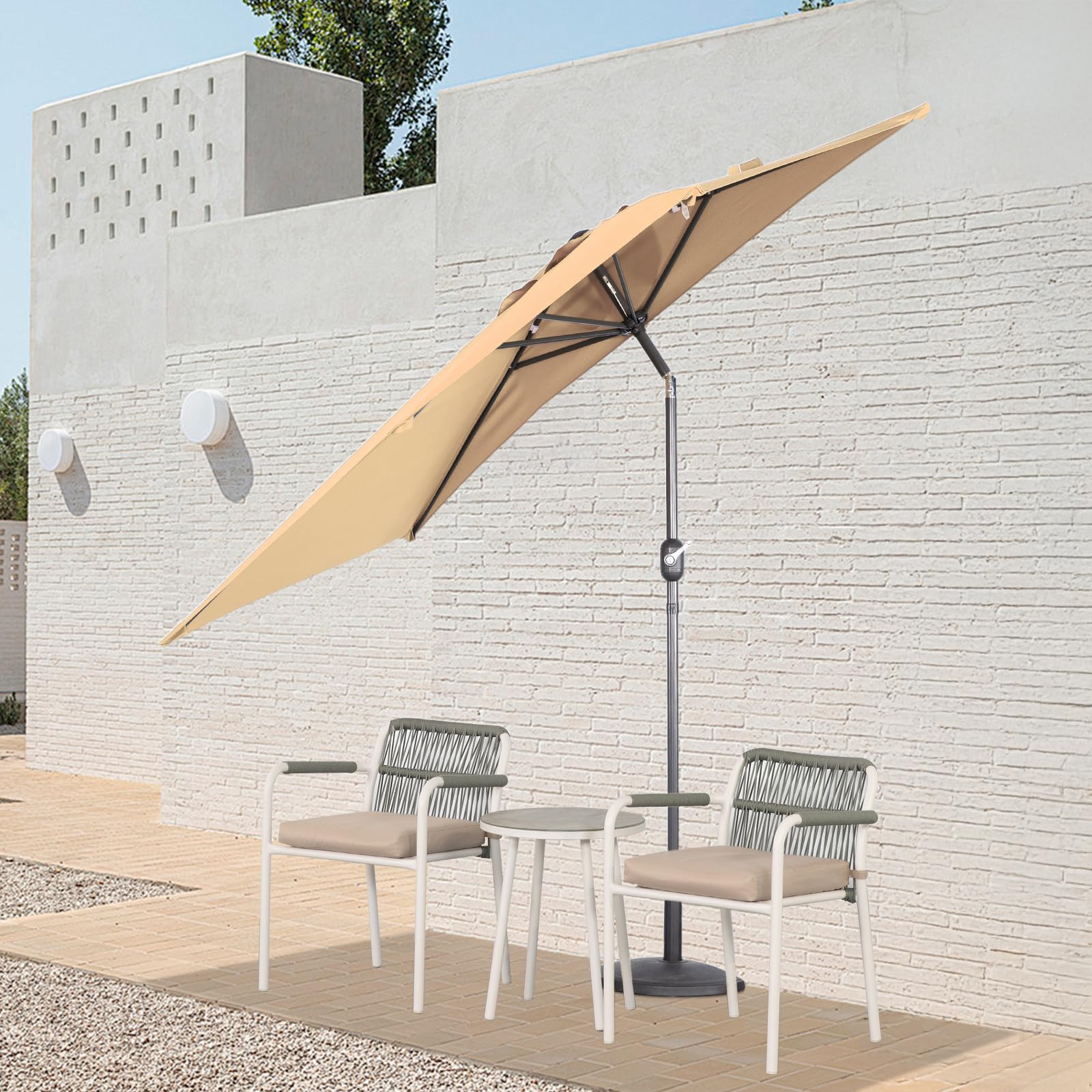 Angel Living Demi-Parasol Carré de Jardin, 2.5 x 1.3 m, Toile Anti-UV, Réglage de la Manivelle, Inclinable des Deux Côtés, pour Balcon, Terrasse, Extérieur