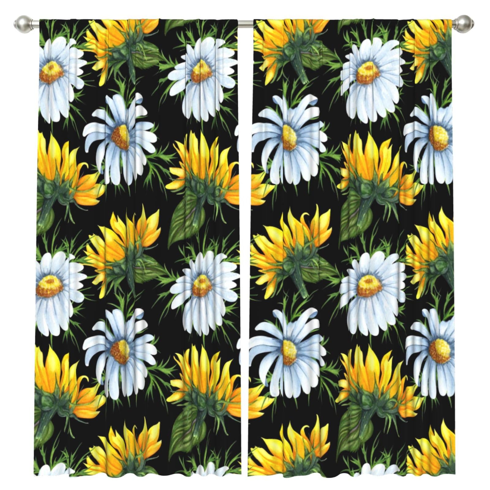 InOmak Sunflower Daisy, 2 Panels Window Curtains 52 x 84 Inch Blackout Curtains for Living Room Bedroom