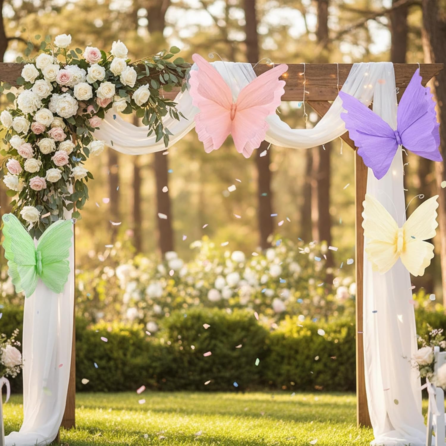 4 Pcs Giant Butterfly Party Decorations, 3D Large Crepe Paper Hanging Butterflies Wall & Ceiling Decor for Wedding, Baby Shower, Birthday, Nursery Room, Spring Garden Theme