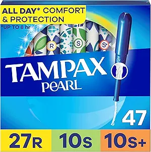 Tampax Pearl Tampons Multipack, with LeakGuard Braid, Regular/Super/Super Plus Absorbency, Unscented, 47 Count
