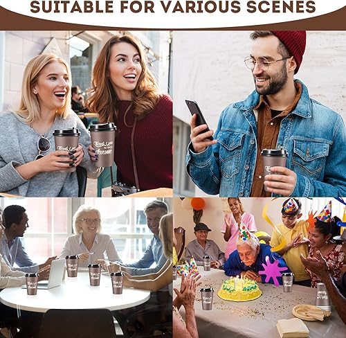 Miniatura 6 de Rtteri Paquete de 100 tazas de café de papel desechables de 12 onzas café con texto en inglés Thank You for Being con tapas tazas para beber para