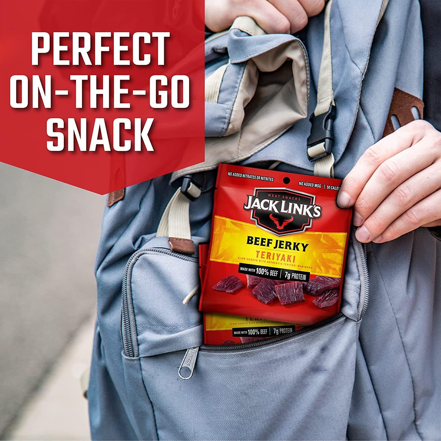 Jack Links Beef Jerky, Original + Teriyaki – Flavorful Meat Snack for Lunches, Ready to Eat Snacks, Made with 100% Beef – 0.625 Oz Bags (Pack of 10) Jack Links Beef Jerky, Original + Teriyaki – Flavorful Meat Snack for Lunches, Ready to Eat Snacks, Made with 100% Beef – 0.625 Oz Bags (Pack of 10)