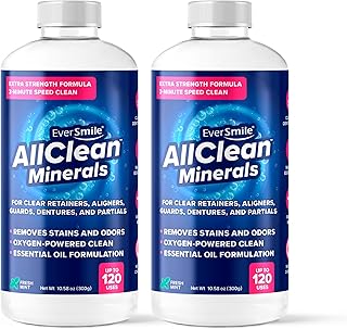 EverSmile AllClean Minerals – Deep Cleaner for Retainers, Clear Aligners, Invisalign, Dentures, Night & Mouth Guards – Removes Stains, Odors & Plaque in 3-Minutes – Up to 120 Uses (300g), 2 Pack