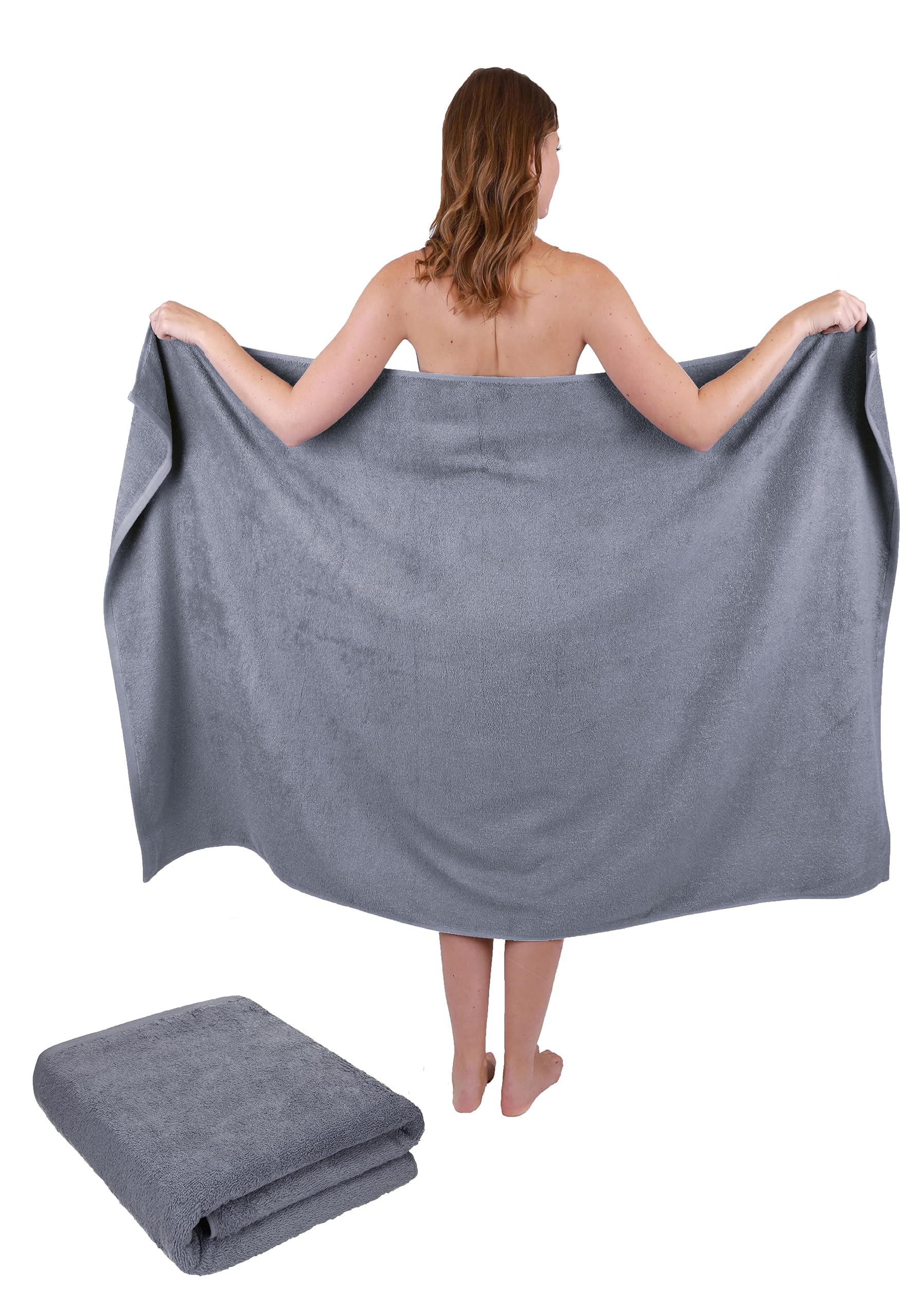 Betz 2 Stück Badetuch groß XXL Größe 100 x 160 cm Badetücher Saunatuch Set Dresden 100% Baumwolle Farbe anthrazit