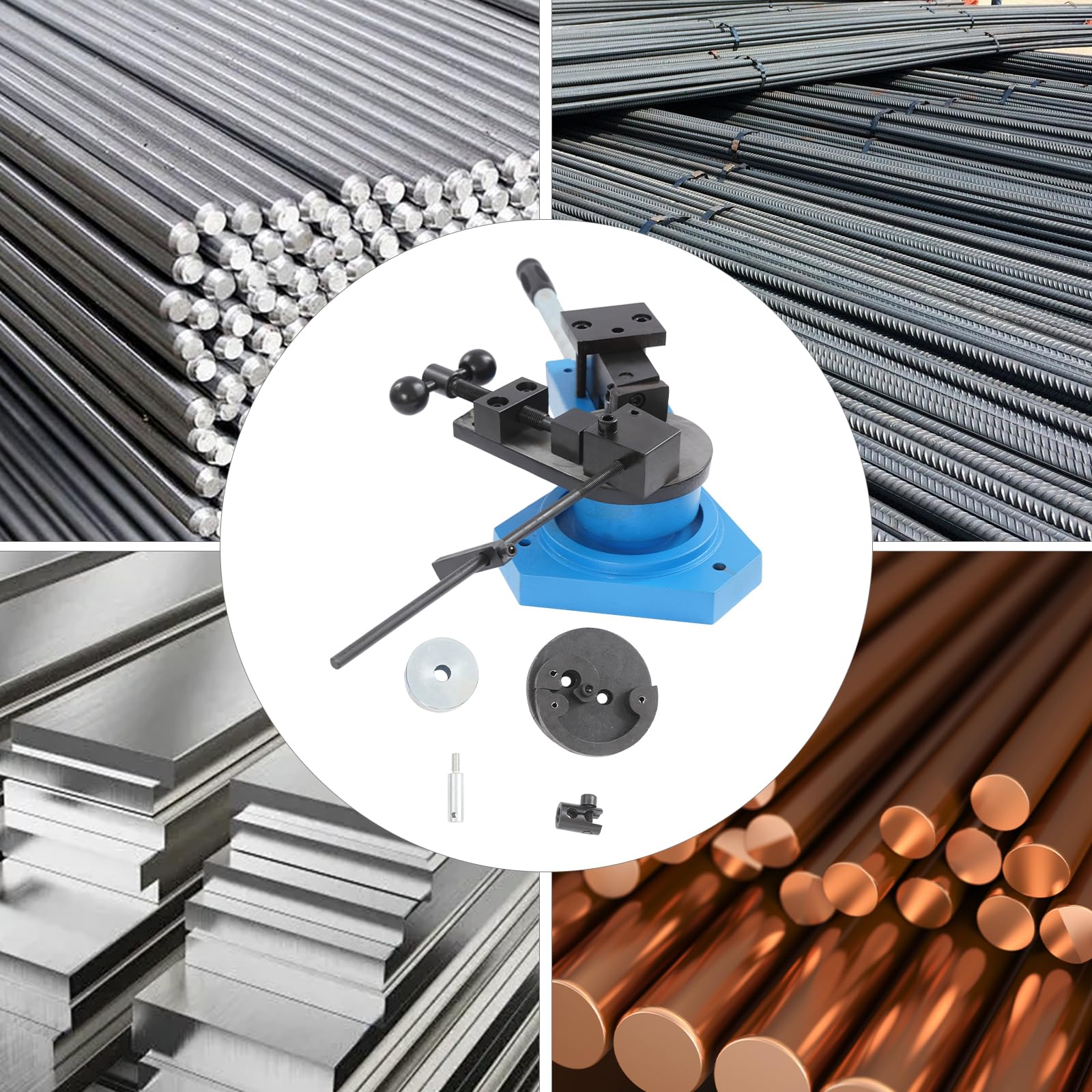 SBG-40 - Piegatrice universale in metallo, per 15 mm, in acciaio piatto da 30 x 8 mm, con 3 forme, utilizzabile manualmente per officine, lavorazione dei metalli (blu)