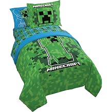 Jay Franco Minecraft Creeper Twin Comforter Set - 5 Piece Boys Bedding Includes Comforter, Sheets & Pillow Covers, Officially Licensed Soft Microfiber Gamer Bed Set for Room Decor, Green