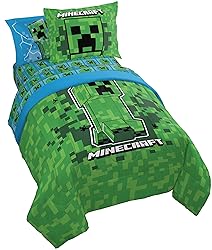 Jay Franco Kids Comforter Set Includes Sheets and Pillow Covers - Soft and Cozy Bed Set for Stylish Room Decor, Green - Minecraft Creeper, 5 Piece Twin Size Bedding