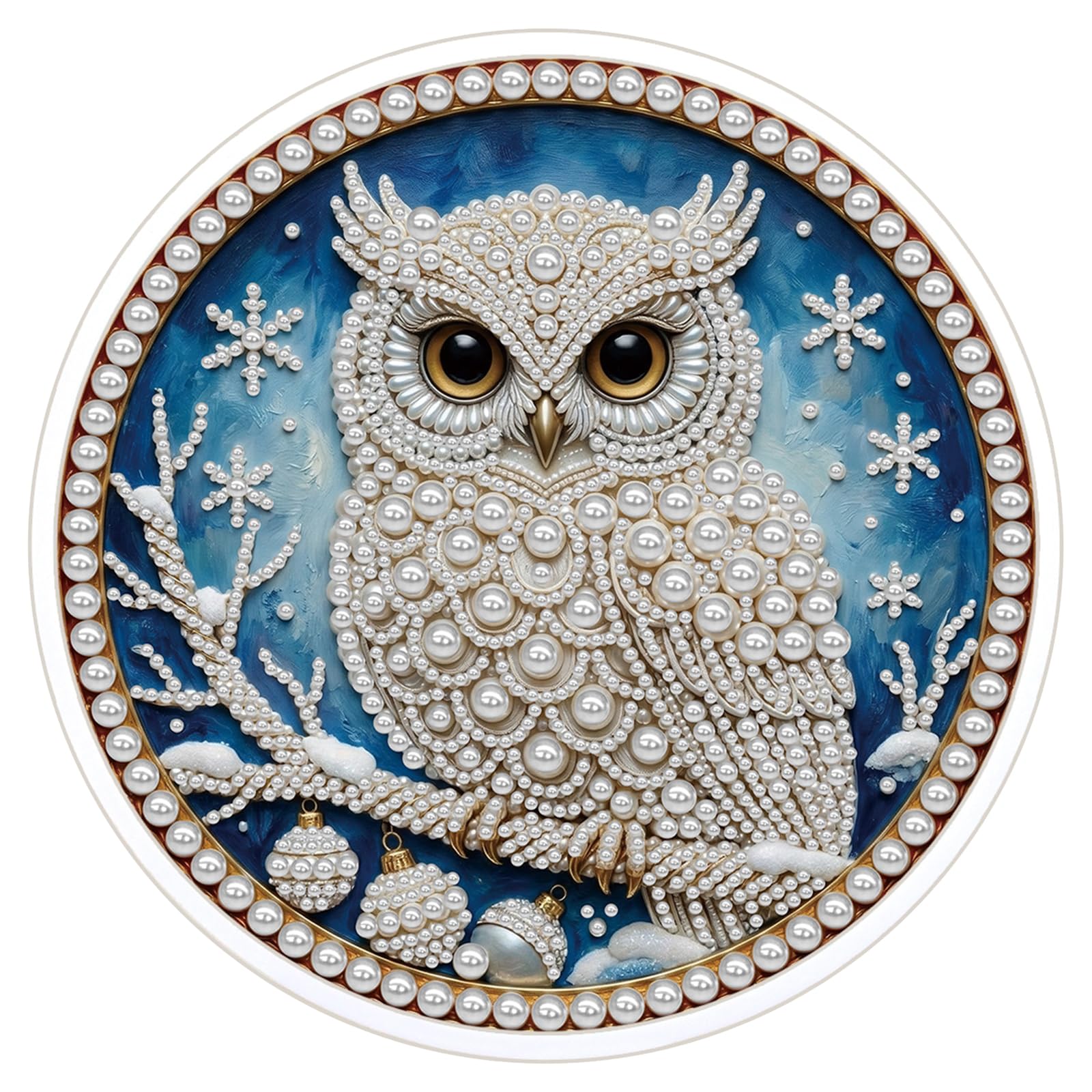 POETRYDRAW Owl DIY Pearl Painting Kit with Round Frame & Tassel 9.25x9.25inch Pearl Painting Art Kits Pearl Dot Painting for Adults Beginners Home Wall Decor