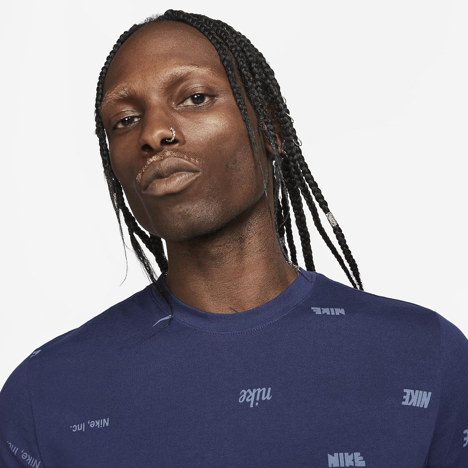 Nike NSW Club+ AOP Mens Short Sleeve Shirt (Blue)