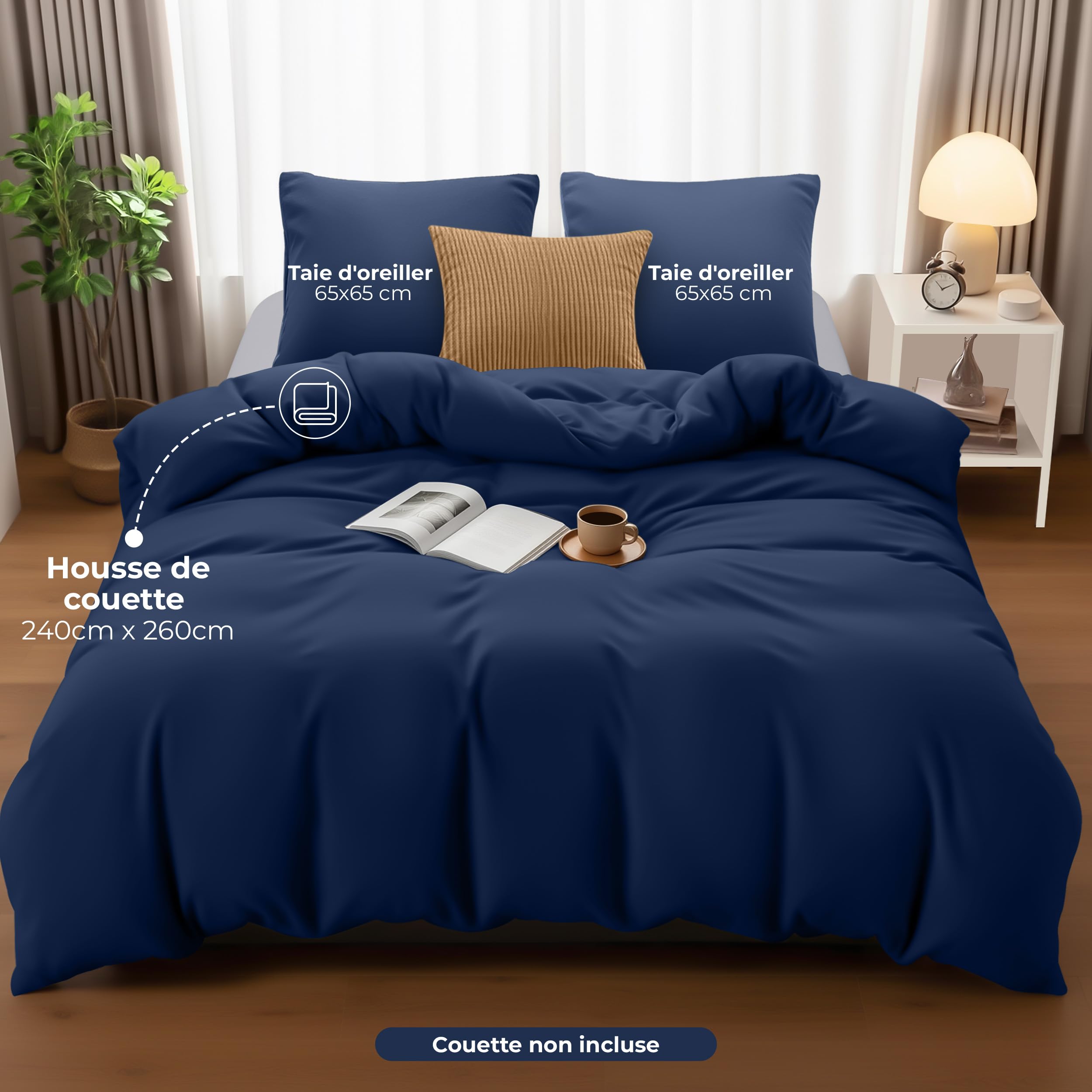 Utopia Bedding Housse de Couette 240x260 cm avec 2 Taies d'oreiller 65x65 cm (Marine) - Parure de Lit 240 x 260 cm - Ensembles de Housses de Couette en Microfibre brossée Douce