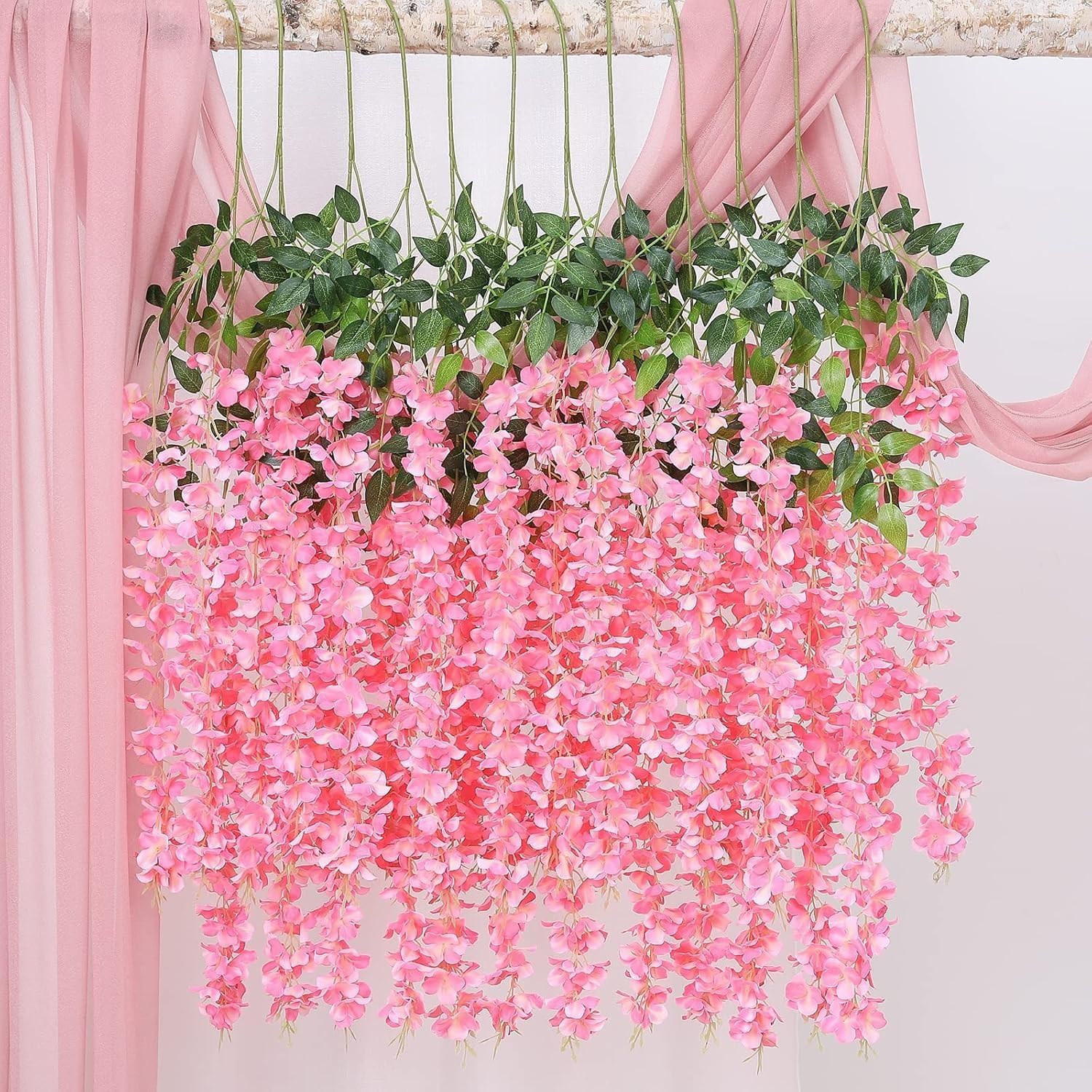 SATYAM KRAFT 12 Pcs (43.2 inch) Artificial Wisteria Vine Garland Fake Silk Hanging Bush Flowers for Home Decor,Pooja,janmashtami,Ganpati Mandap, Outdoor Garden Decoration, Door & Balcony (Dark Pink)-image-12
