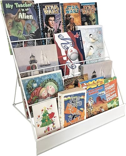 Miniatura 9 de FixtureDisplays Estante para firma de libros de 4 niveles, pantalla de CD, estante de alambre de 18 pulgadas para uso de mesa, estantes abiertos de