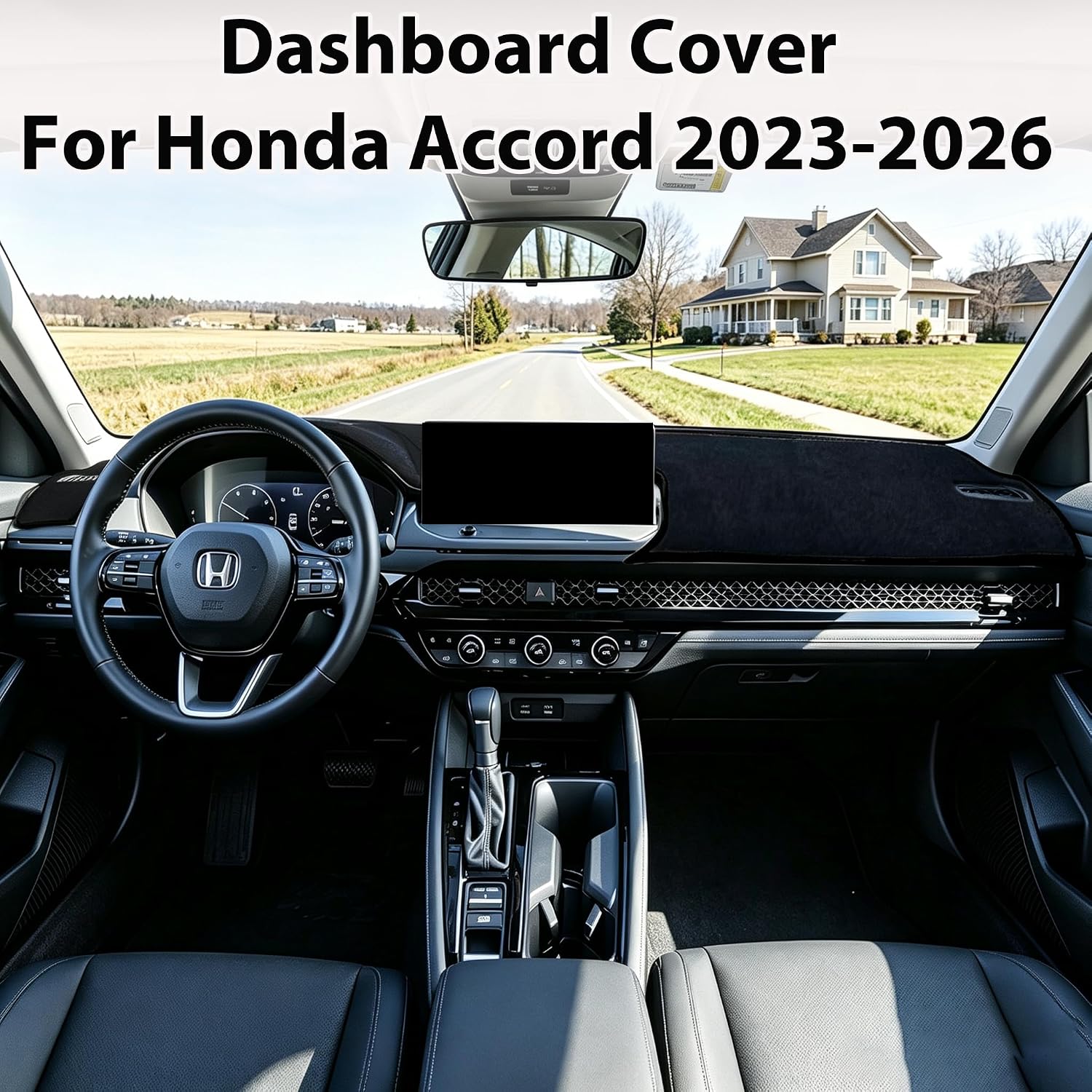 Dash Cover for Honda Accord 2023 2024 2025 2026 Accessories Dashboard Cover Mat Polyester Non-Slip Dash Protector Pad for Accord Center Console Sunshade No Glare Custom Fit, Black