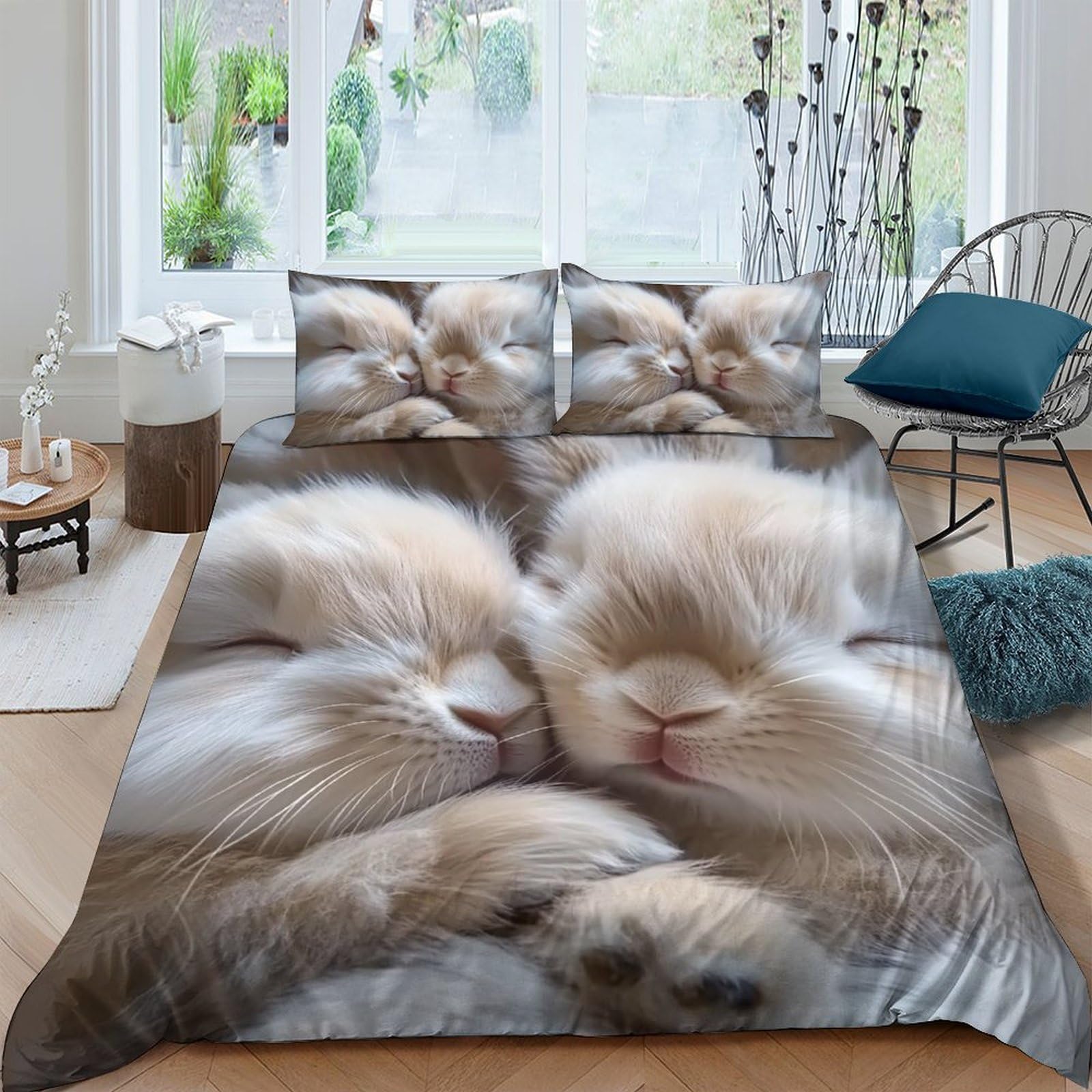 Ctjqhvkz Style-3 3D Printed Sleeping Cat Fitted Sheet Microfiber Soft Washable Cute Kitten Bed Cover For Bedroom Guest Room Decor Single（135X200cm）