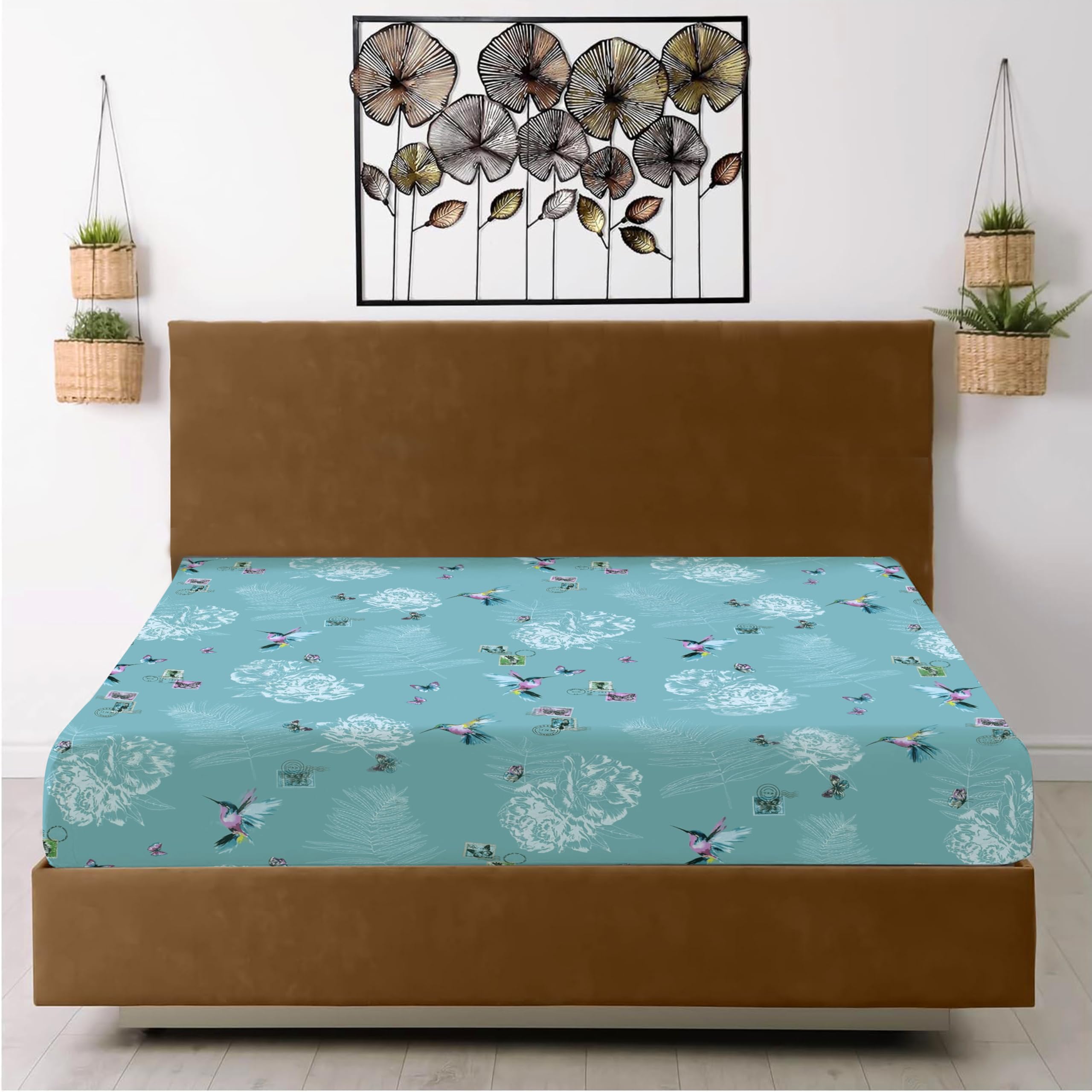 RAYBedding Printed Small Double Fitted Sheet 100% Egyptian Cotton Floral Pattern 400 Thread Count 30cm/12” Extra Deep Fitted Small Double Bed Sheets — image 1