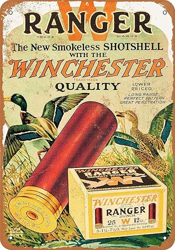 PaBoe Letrero de metal de 12 x 16 pulgadas, conchas de escopeta Winchester Ranger, letrero decorativo vintage de hojalata