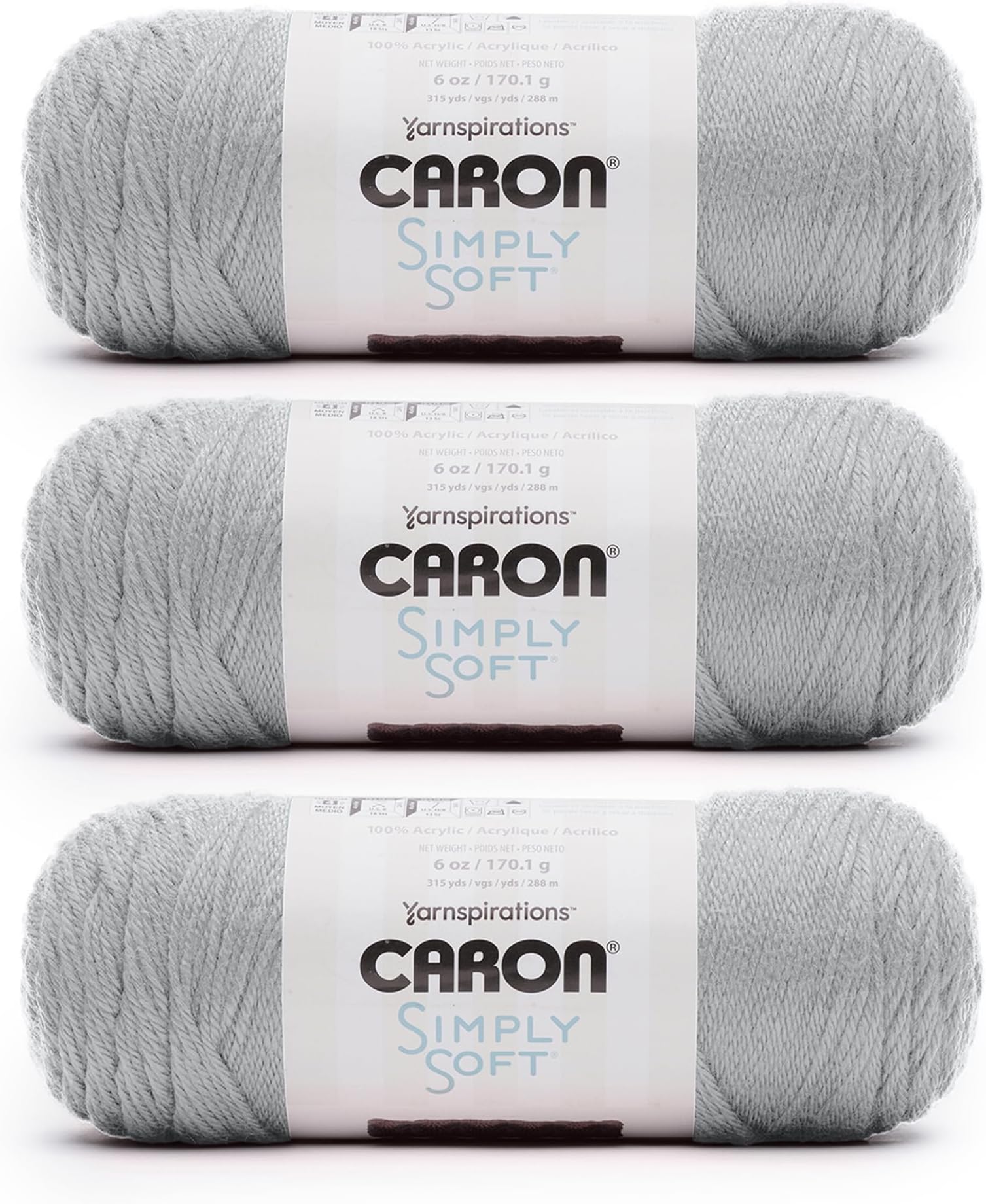 Simply Soft Feathered Gray Yarn - 3 Pack of 170g/6oz - Acrylic - 4 Medium (Worsted) - 315 Yards - Knitting/Crochet