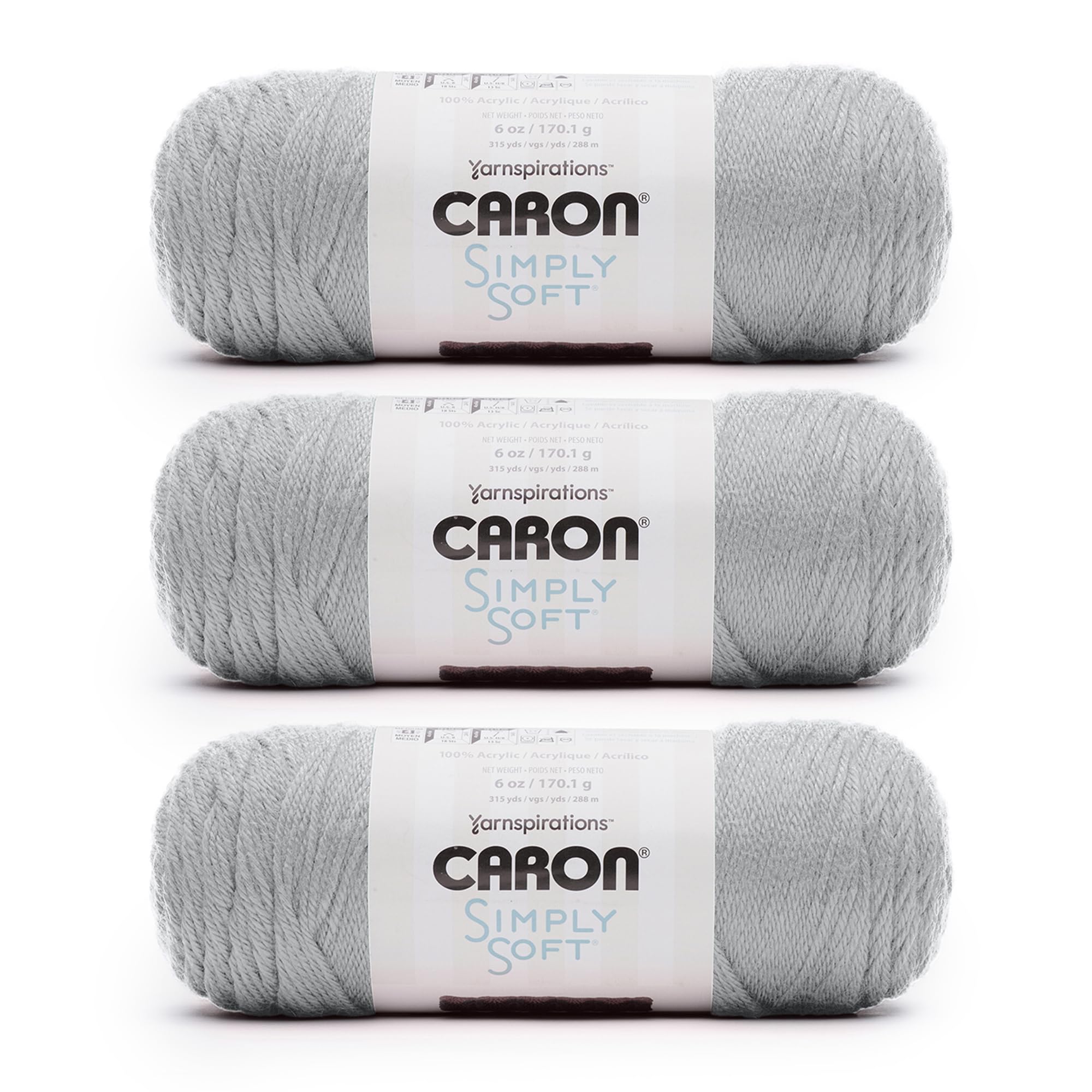 Caron Simply Soft Yarn for Crocheting & Knitting, Feathered Gray, 3-Pack