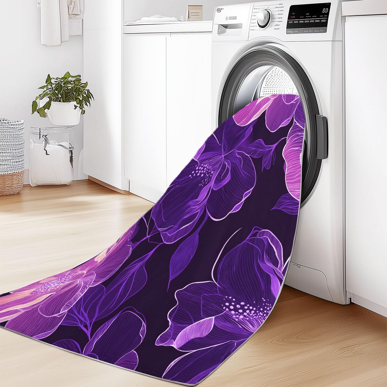 Tapis en Flanelle Douce 120 x 180 cm Un Parfum Floral Onirique Élégant Luxueux Tapis de Salon Moderne, Antidérapant et Lavable en Machine – Idéal Chambre – Poils Courts Facile à Nettoyer, Violet