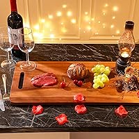 Vista 4 de Bokon 2 tablas de madera de acacia para charcutería con asa, bandeja de madera rectangular con mango hueco, bandeja de madera para servir queso