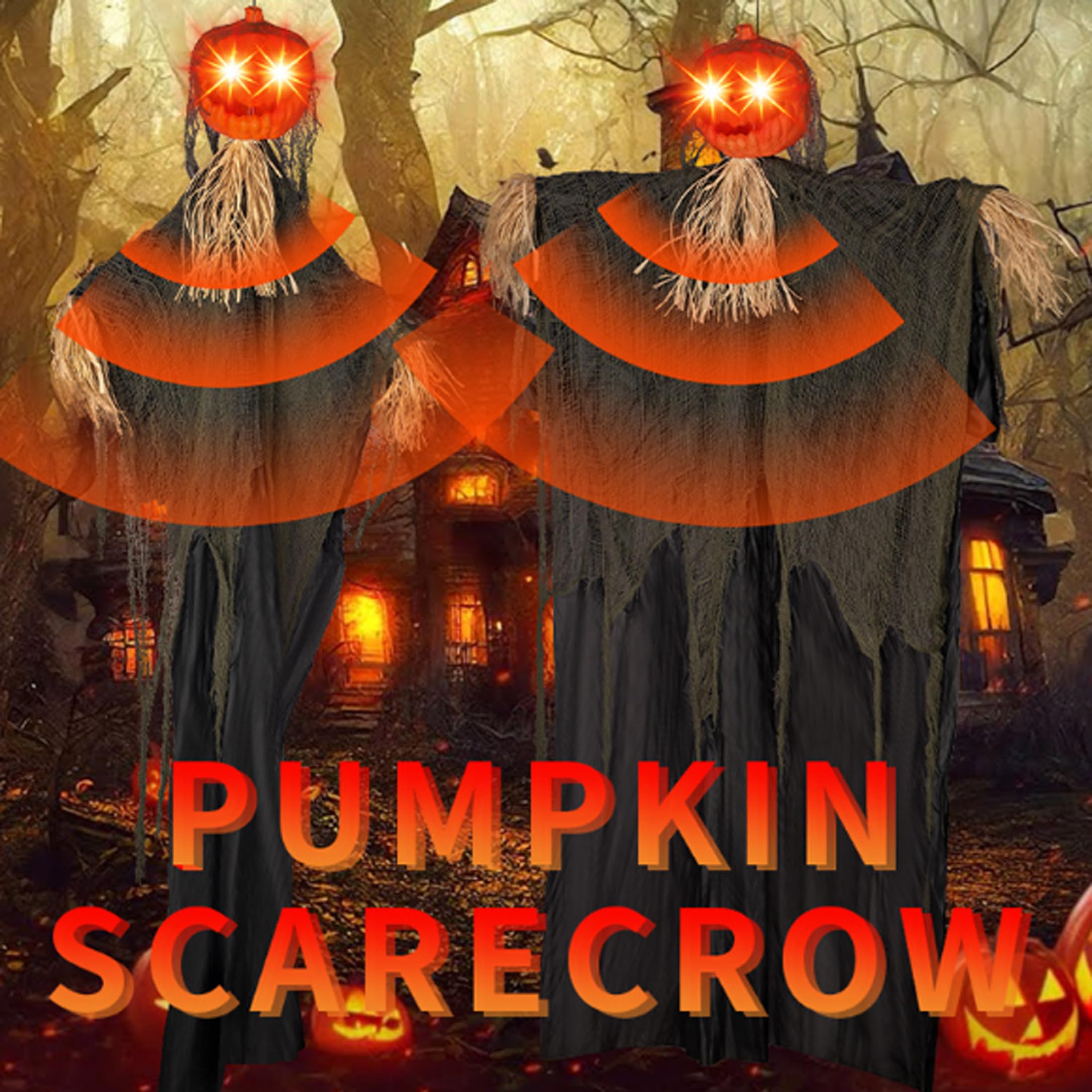 Décoration de Citrouille d'halloween à Suspendre avec Yeux et Sons Lumineux activés par Le Mouvement, Bras Flexibles et Pliables pour Maison hantée intérieure extérieure