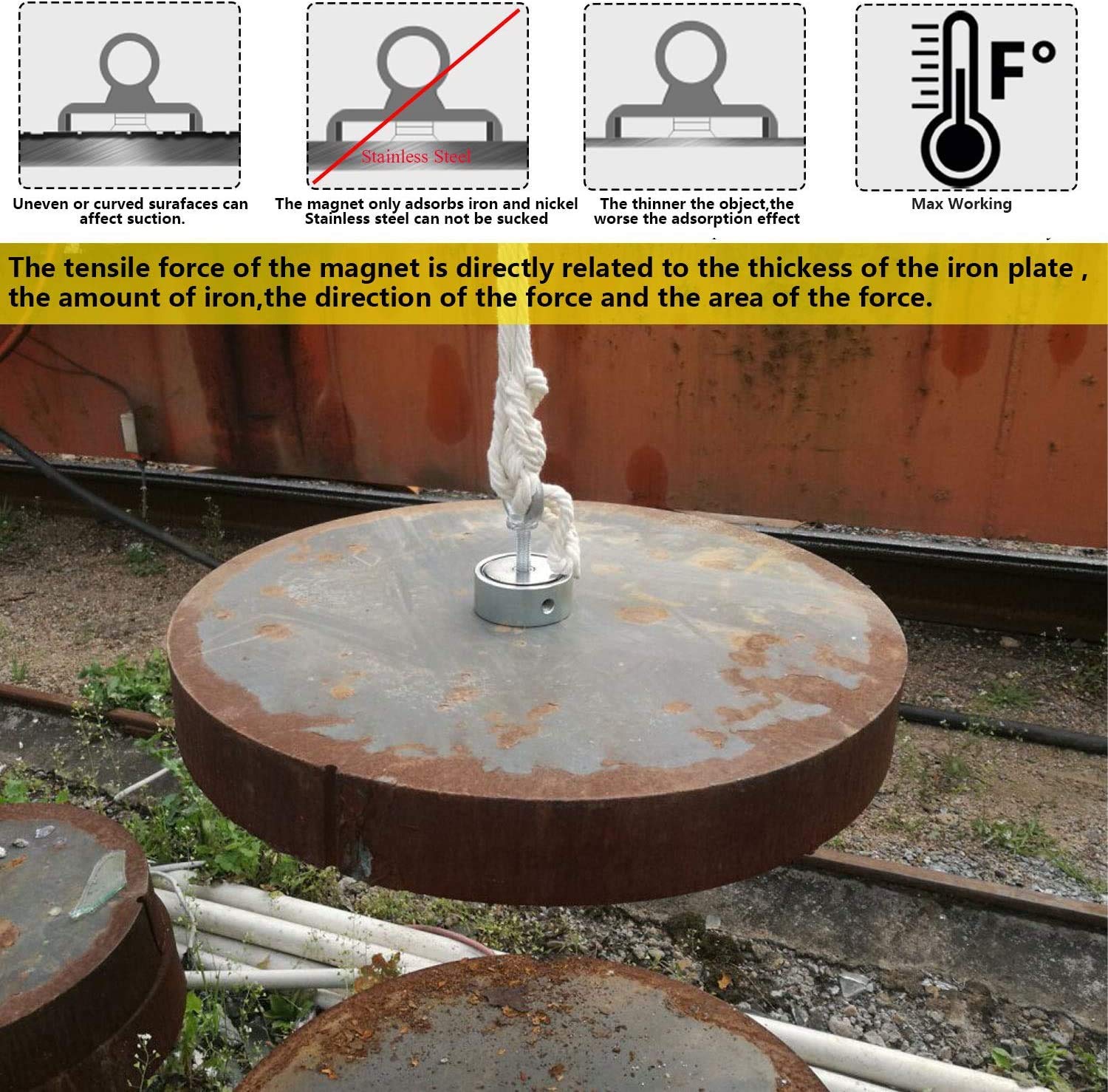 Magnete Al Neodimio Da Pesca 600kg – Diametro 120mm – Set Completo Con Guanti, Adesivo E Attacco Per Manico Telescopico