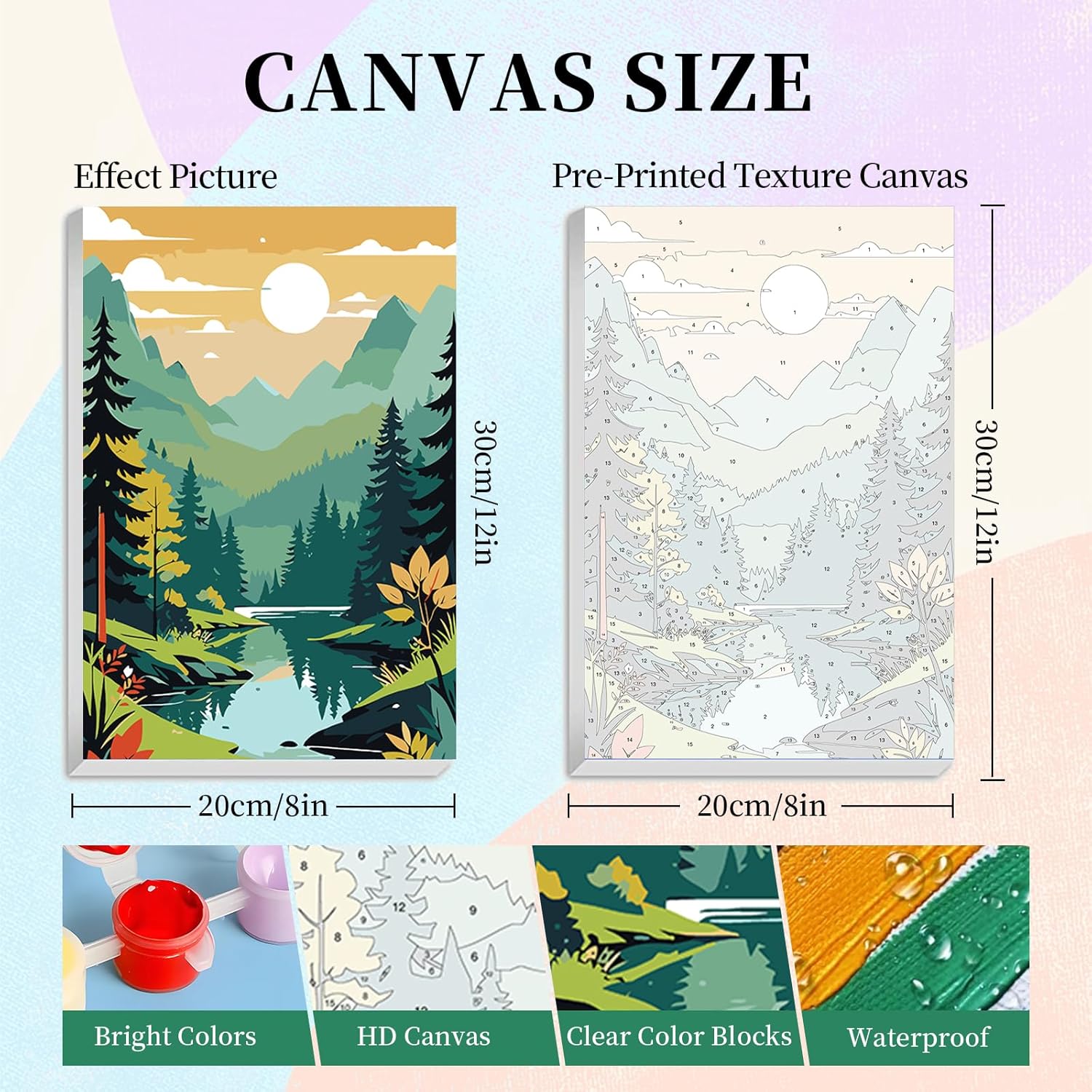 4 Pack Framed Paint by Numbers Kit for Adults with Wooden Easel, Landscape Sunset Paint by Numbers with Frame for Beginner, Mountains Lake Adult Paints by Number Kits on Canvas Framed 8 x 12 Inch