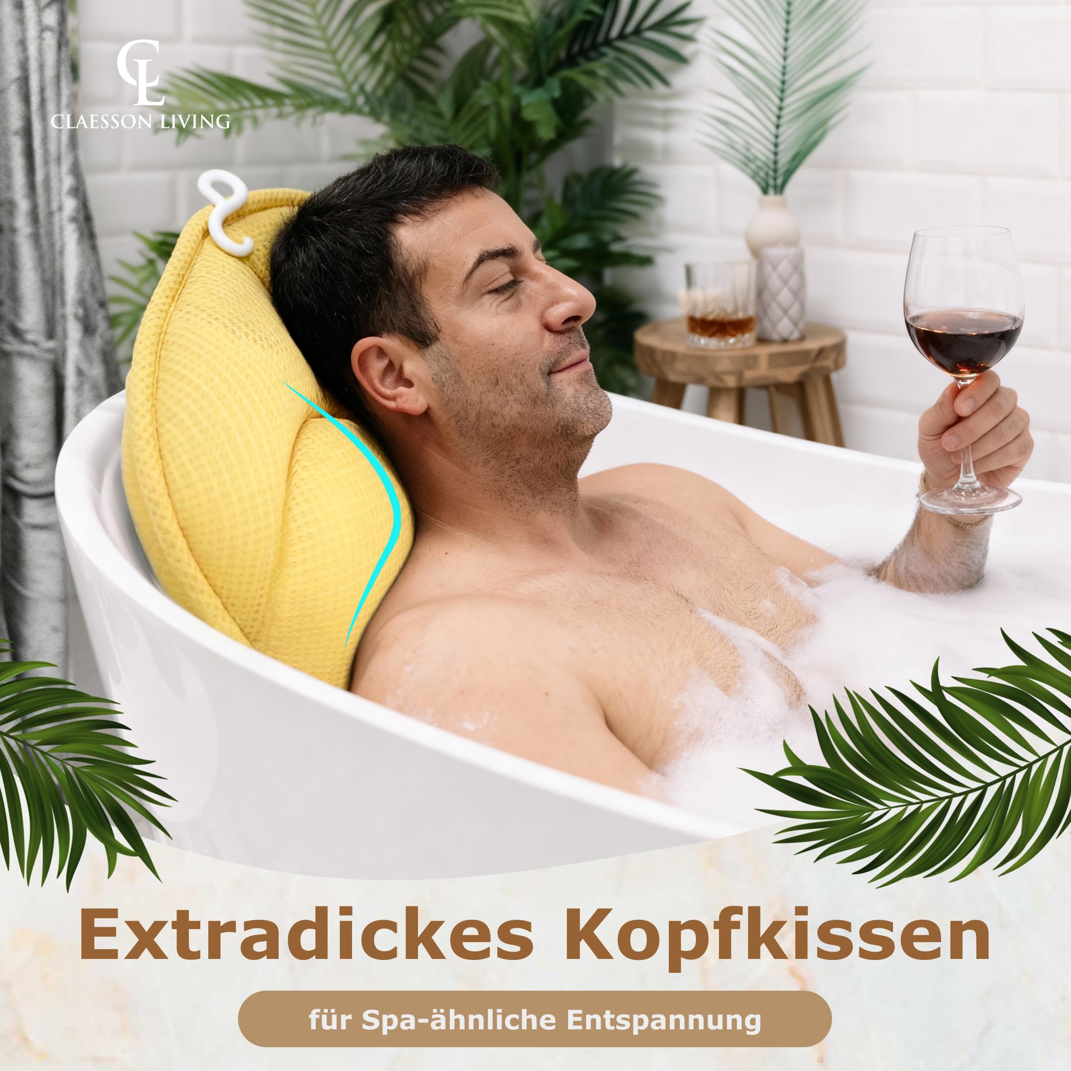 Badewannenkissen Ganzkörper Badekissen (152x56cm) - Badewannenmatte mit Kopfstütze (11cm) unterstützt Nacken, Rücken und Beine - Mit Wasch- und Reisebeutel und einem Hängehaken für Trocknen - Sand