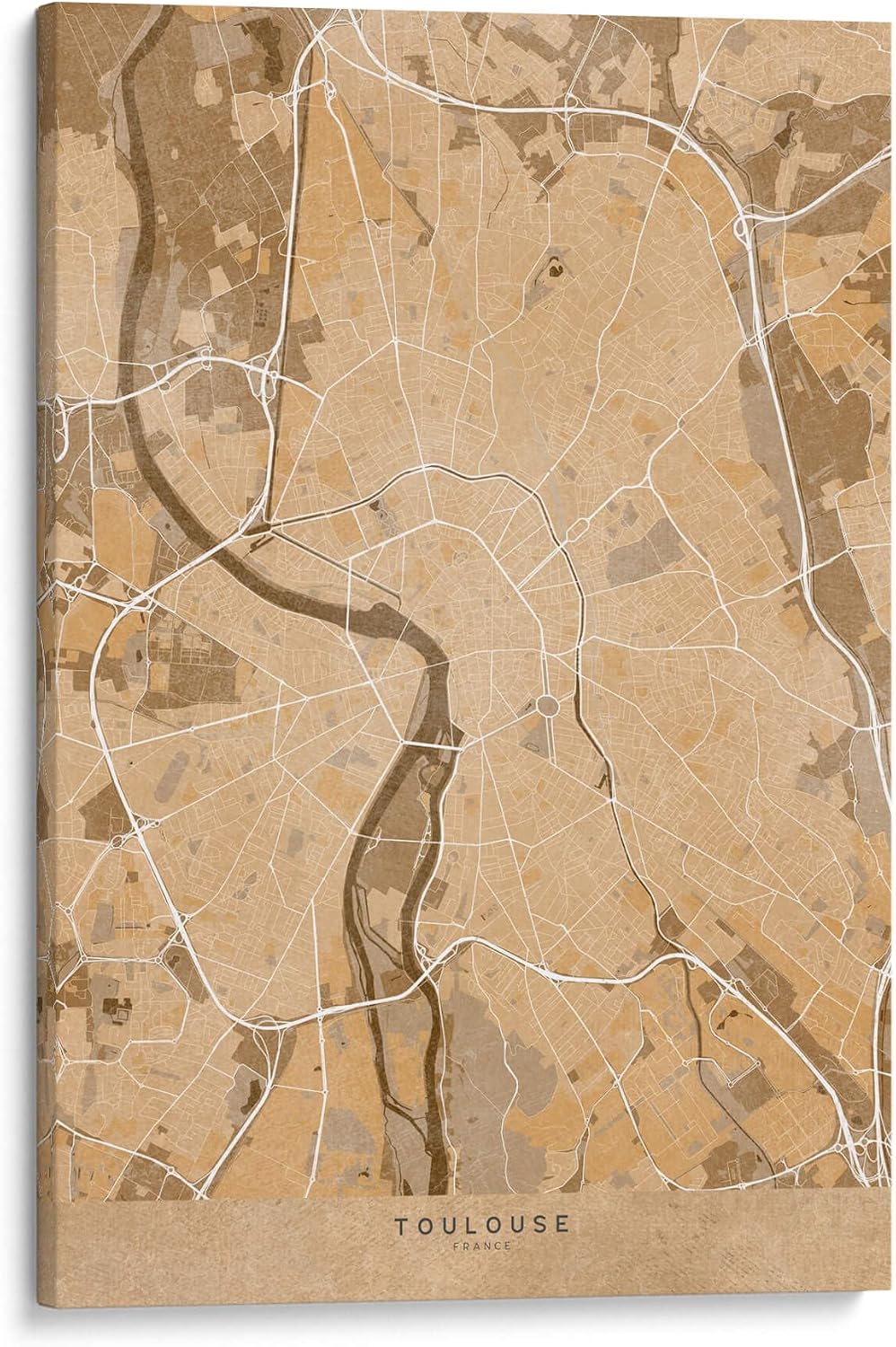 Canvas Lab | Sepia vintage map of Toulouse France by Rosana Laiz Blursbyai | 12 x 16 in | Canvas Print Wall Art | Cities, Maps, Travel, European, Vintage, Sepia