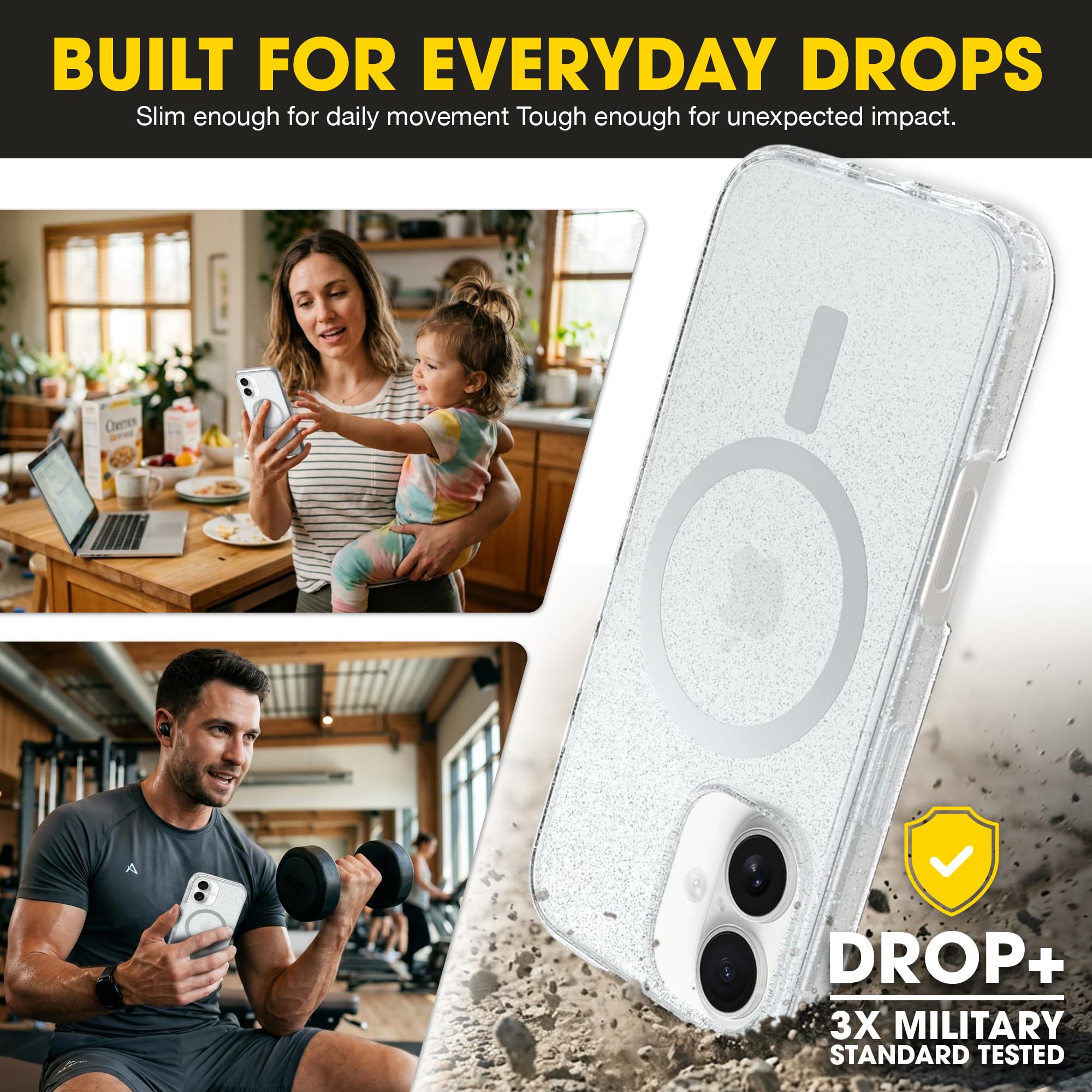 OtterBox Symmetry Clear Series + - Funda para iPhone 16, se Ajusta a MagSafe, Ultra Elegante, Bordes elevados Que protegen la cámara y la Pantalla, Embalaje no minorista (Transparente) (Polvo de