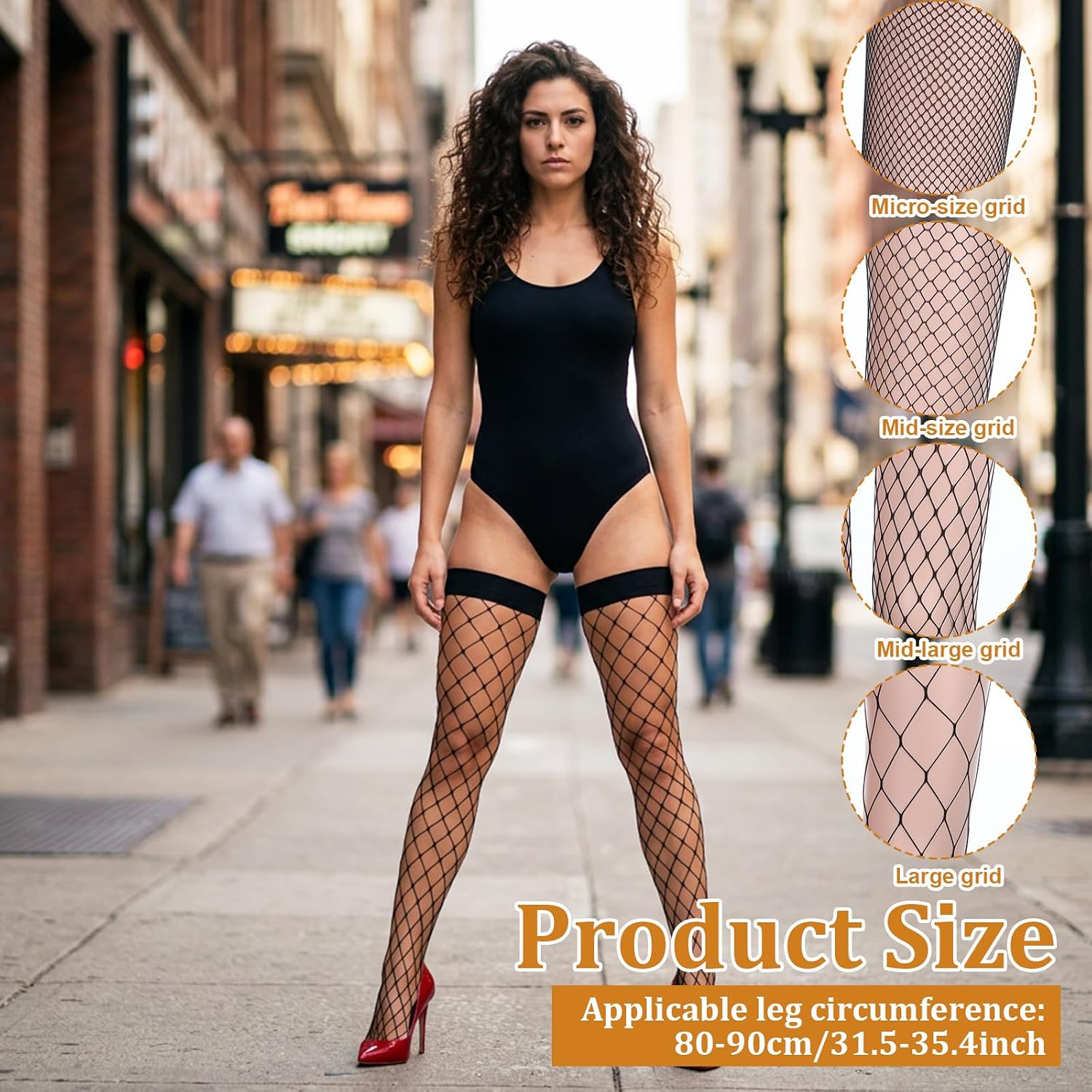 ElevateTech 4 Pairs Black High Fishnet Stockings, Thigh High Stockings Silicone Lace Top Knee Fishnets Highs Waist Tights Waist Stocking for Women