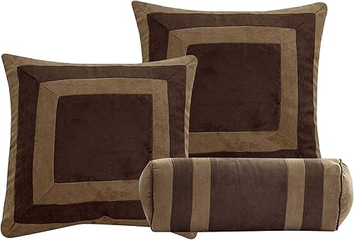 Miniatura 5 de GrandLinen Juego de edredón de 7 piezas de color marrón y beige (94 x 92 pulgadas), juego de edredón de microgamuza en una bolsa, ropa de cama