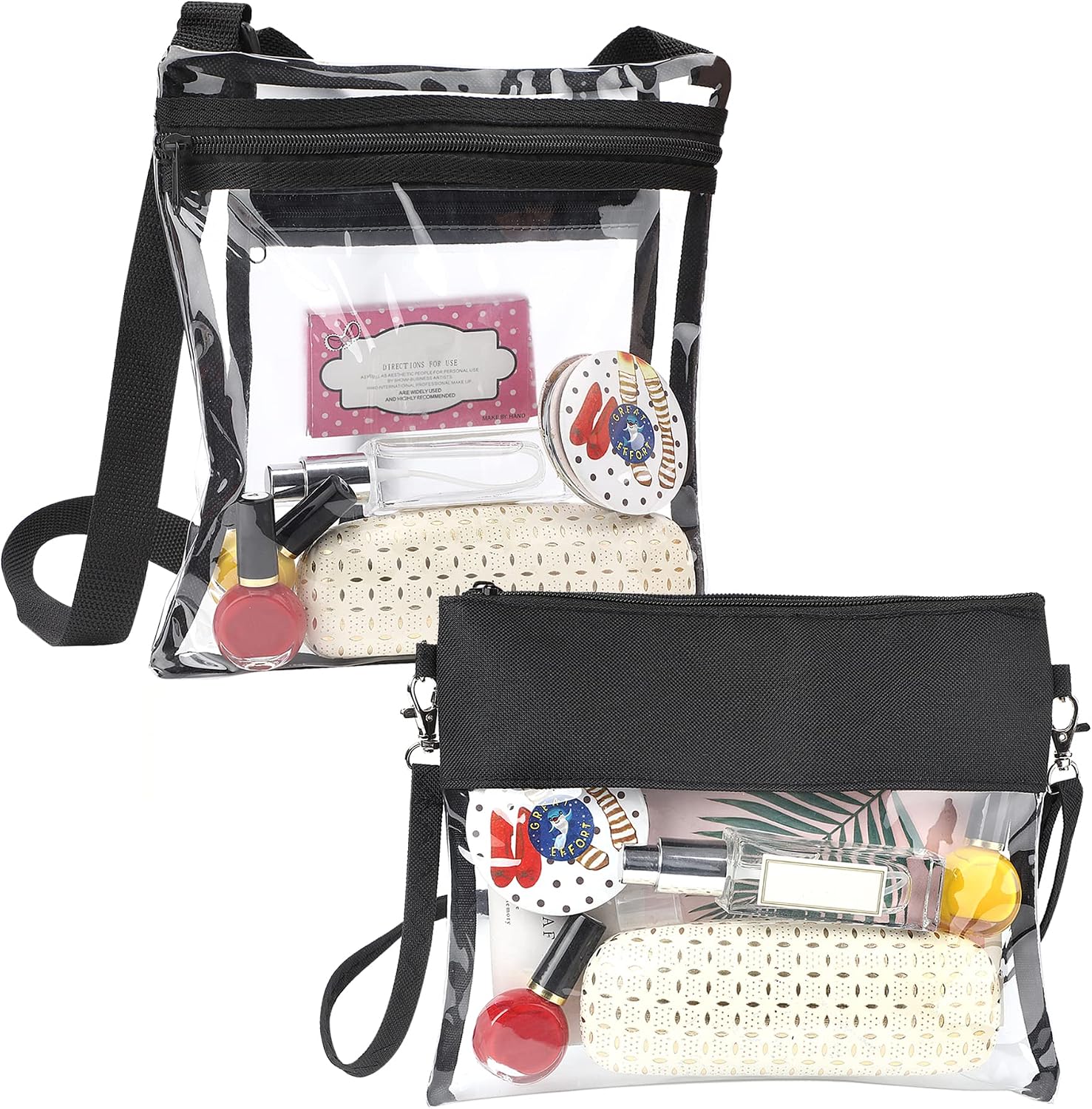 JULMELON Clear Bag Stadium Approved 2 Pack Vinyl Bags Adjustable Clear Crossbody Bag Stadium Approved with Zipper Clear Purse