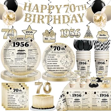 214Pcs 70th Birthday Decorations Men Women Tableware Set, Serves 25