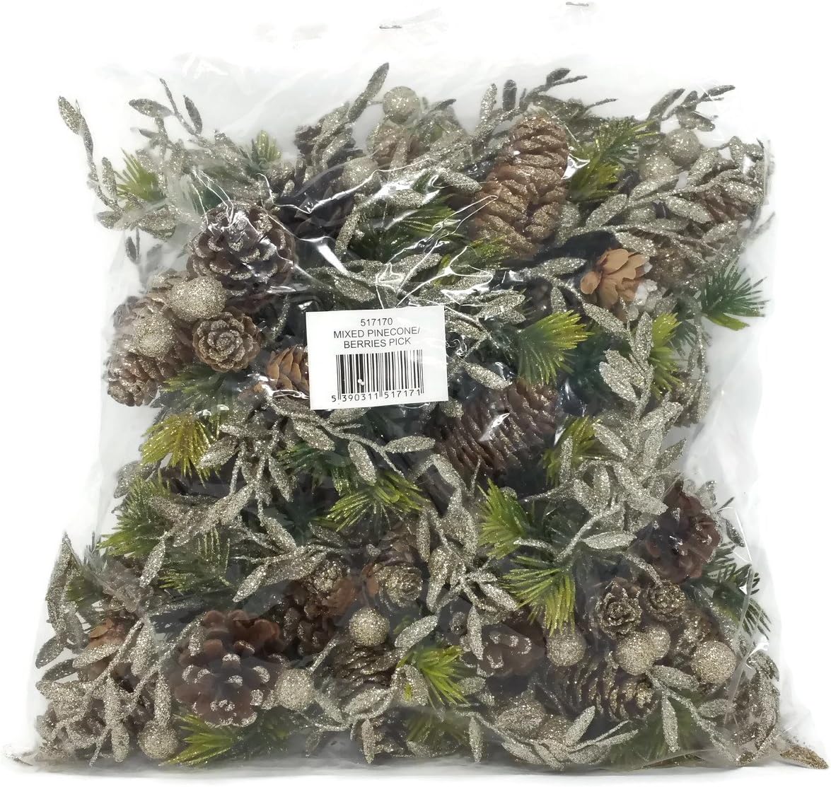 12 x Gold Mixed Pine & Artificial Berry Christmas Pick x 18cm