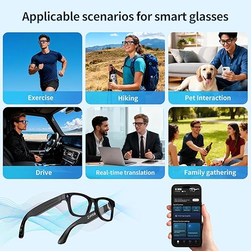 Miniatura 6 de Lentes de cámara para hombres, lentes inteligentes con grabación de video, lentes inteligentes AI con cámara, traducción en tiempo real, música y