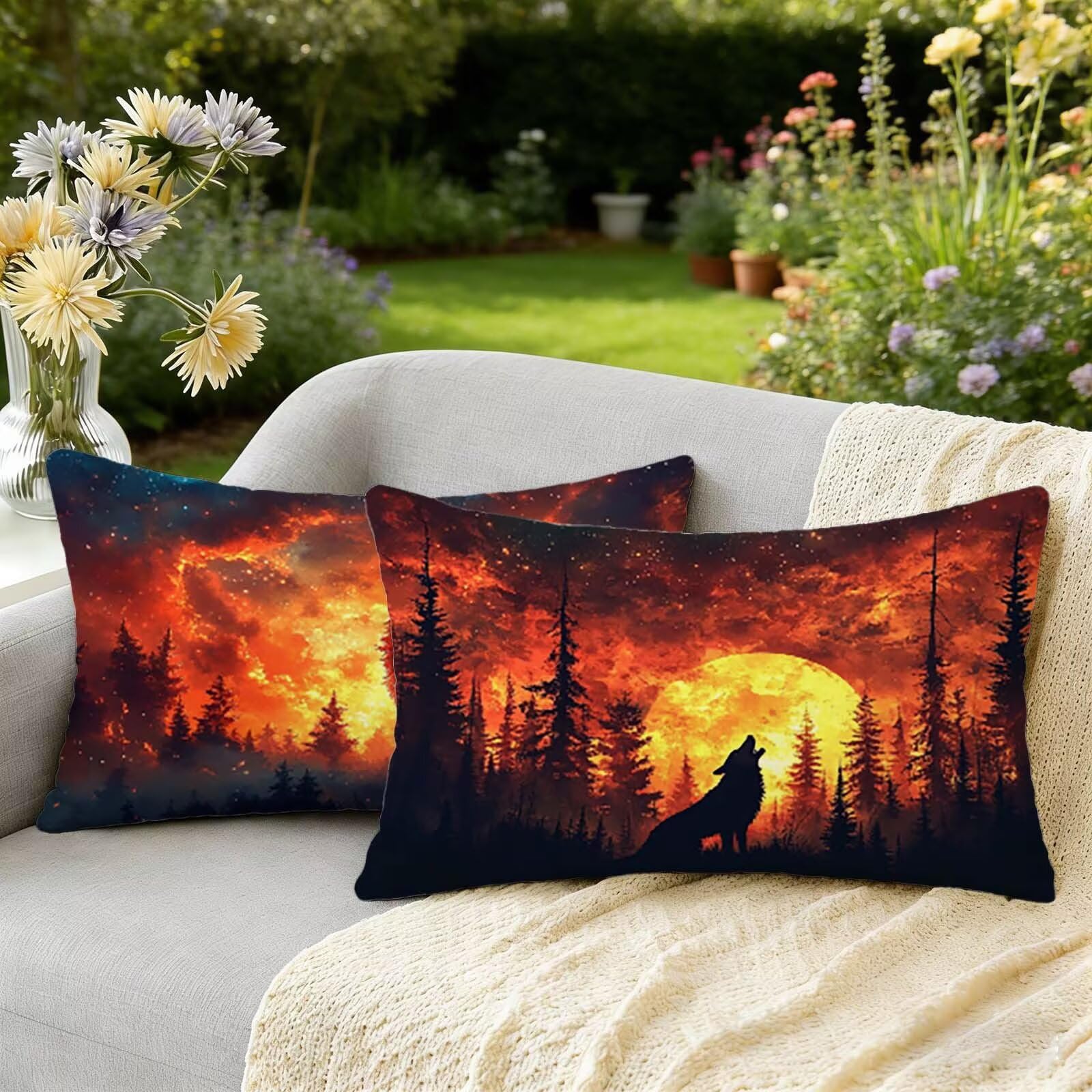 Housse de coussin loup pour décoration maison et canapé de jardin