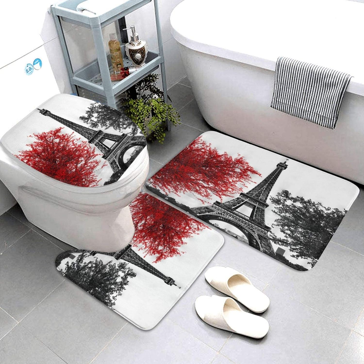 Buy 4 Piece Paris Eiffel Tower Shower Curtain Sets With Non Slip Rug