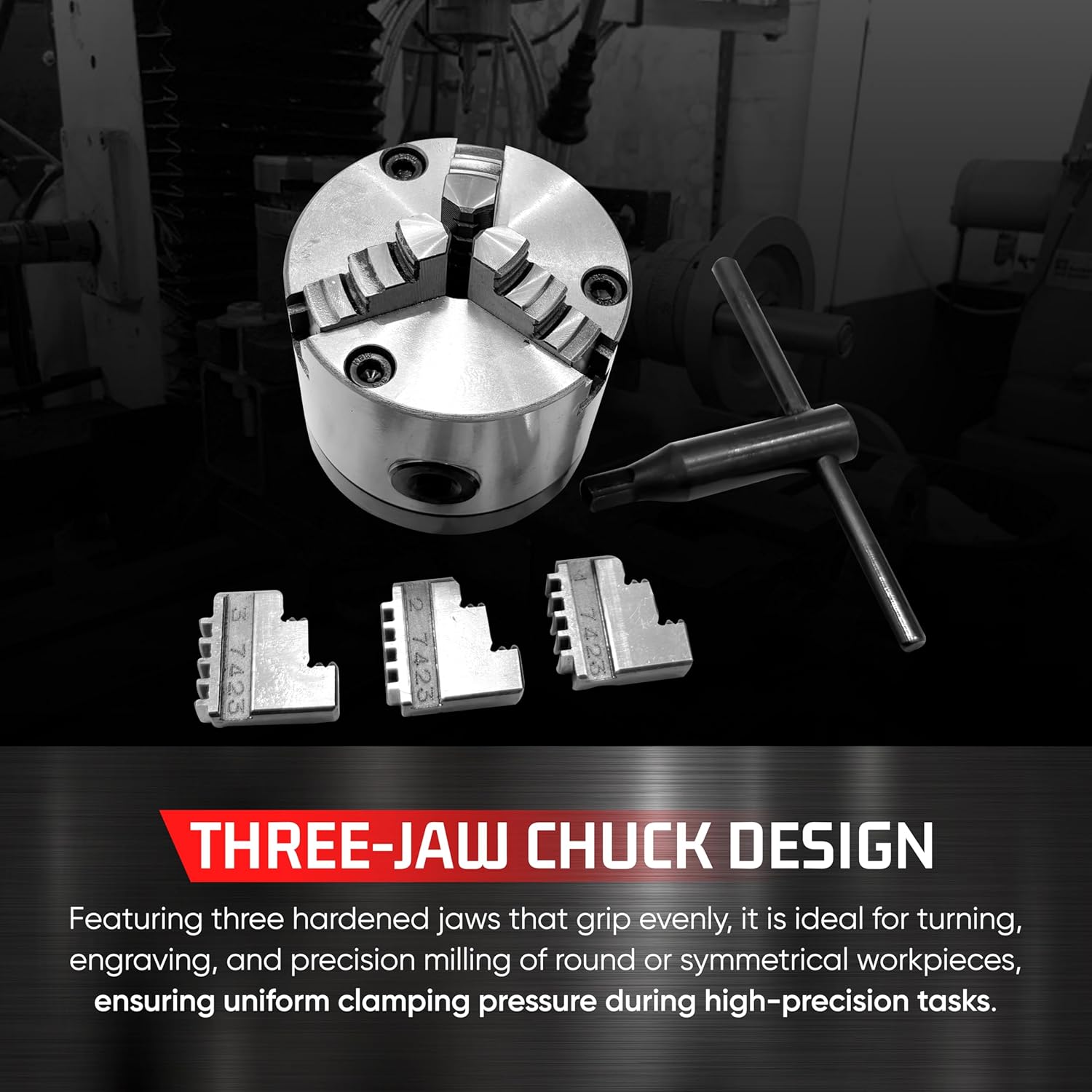 4" (100mm) Rotary Table for Milling Machine - Horizontal & Vertical Mount Setup with 80mm Self Centering Chuck, Back Plate & T-Nuts - Precision Cutting Tool for Wood & Metalworking